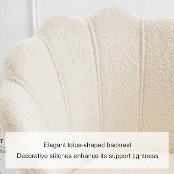 Furnimart Vanity Chair with Back, Shell Accent Chair for Living Room, Criss Cross Chair with Gold Legs, Makeup Chair for Bedroom Desk Chair no Wheels, Faux Fur White