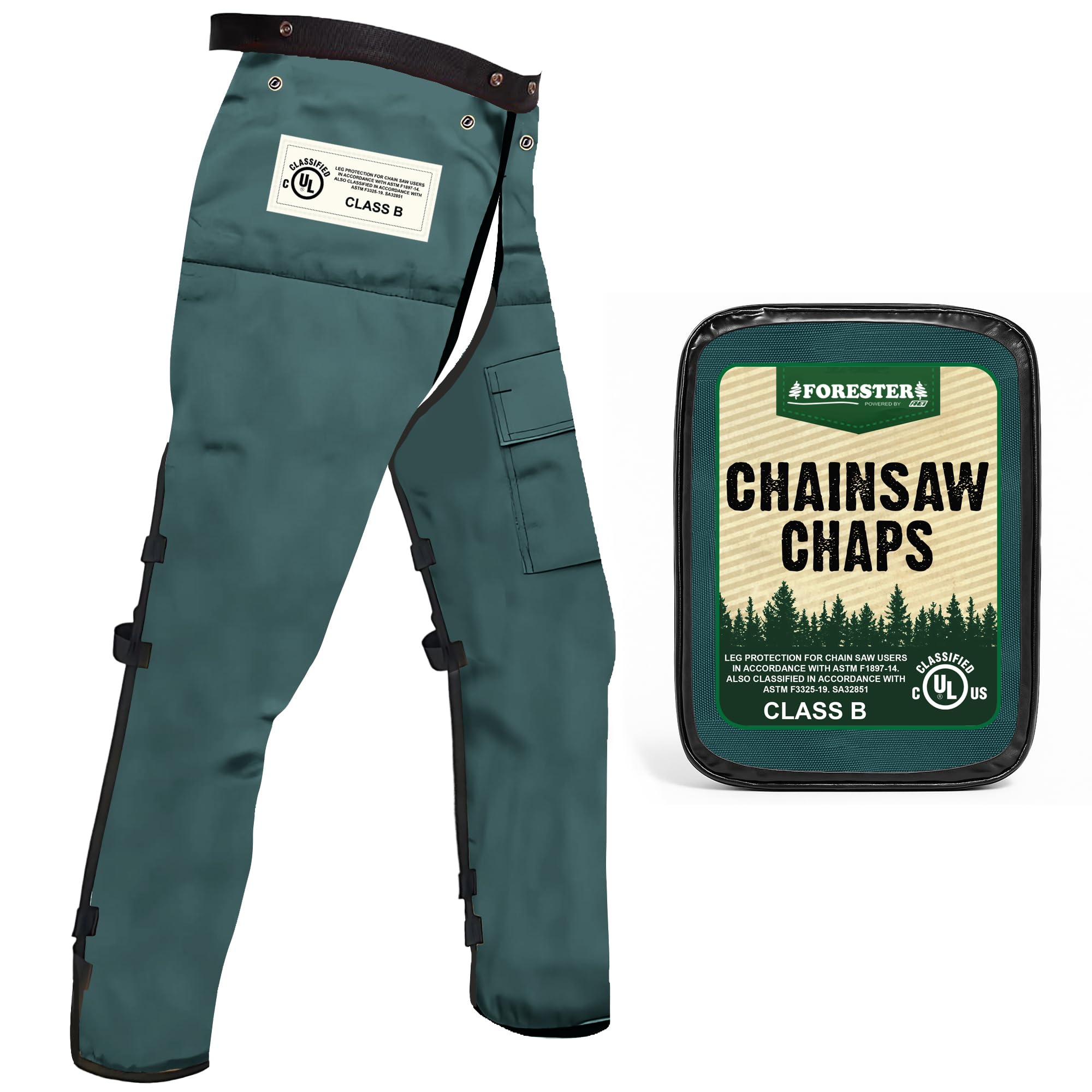 Forester Chainsaw Safety Chaps with Pocket, Apron Style (Long 40", Forest Green)