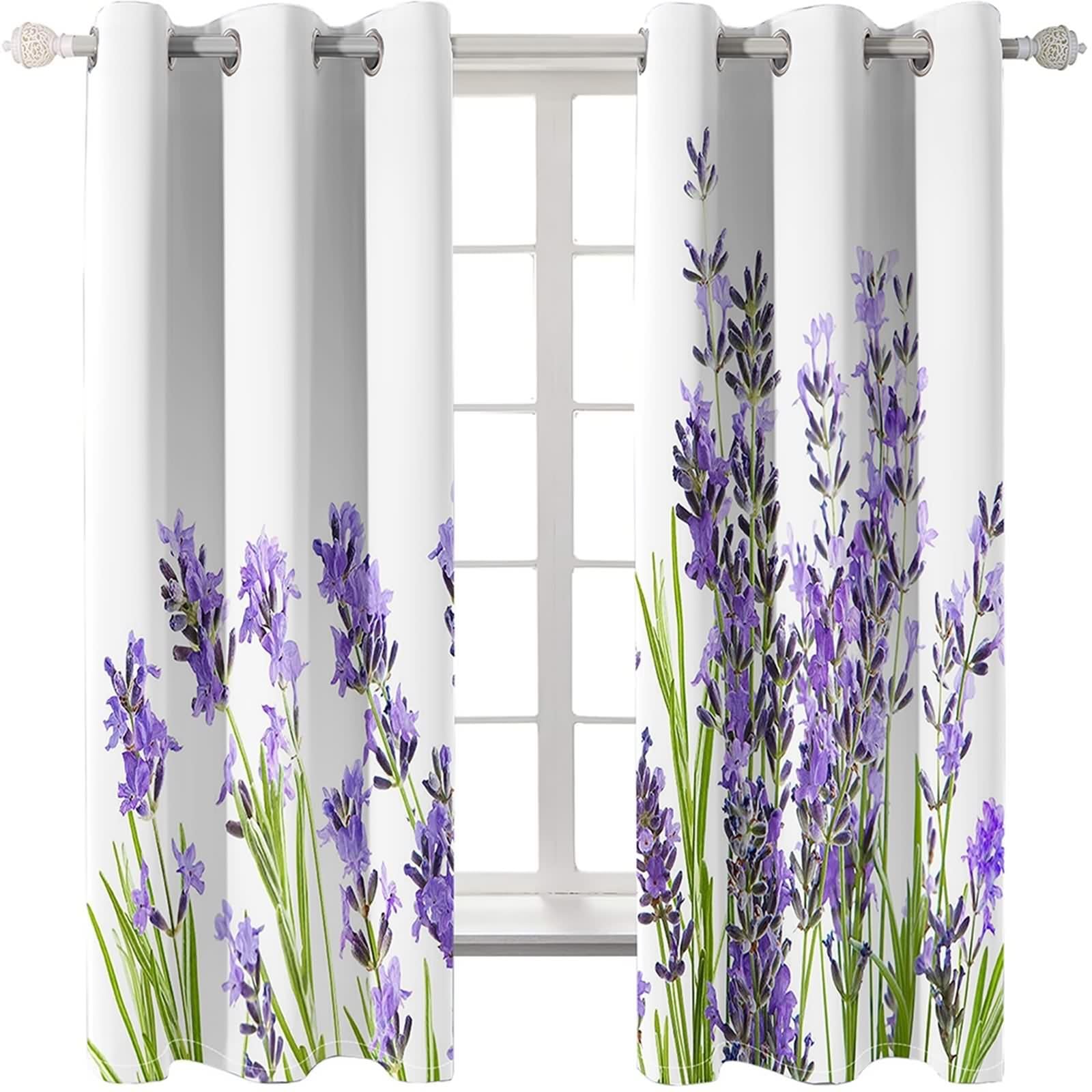 Tende per soggiorno moderne, in poliestere, colore viola, verde, lavanda, set da 2 pezzi, 96 x 214 cm (larghezza x altezza x profondità)