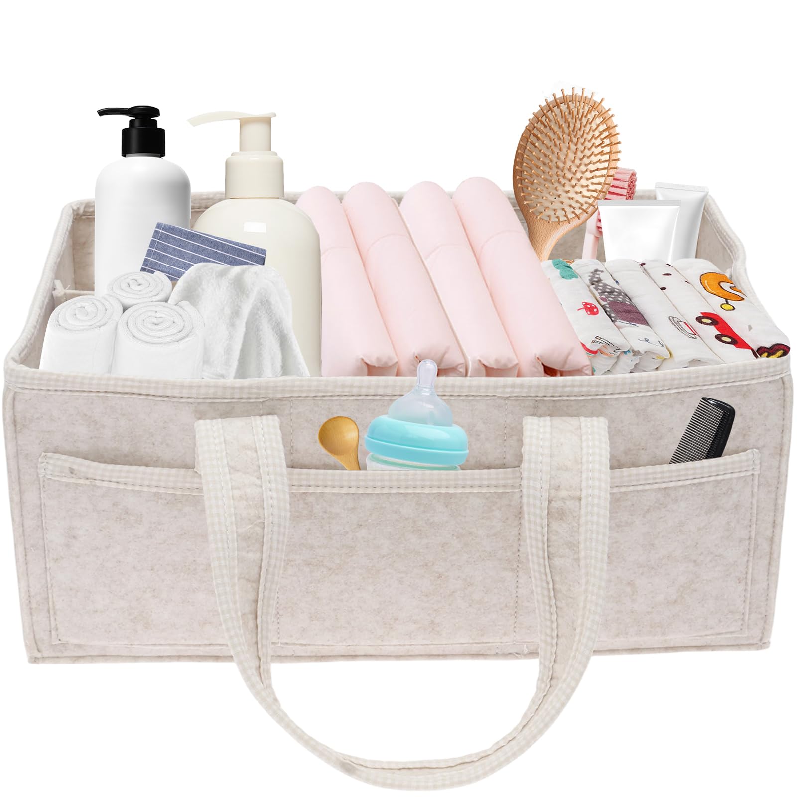 Zhjiutak Men's Oatmeal Nappy Caddy Organiser,Felt Nursery Storage Basket, 41X25x18cm Diaper Caddy Organizer With Removable Dividers For Newborns And Babies(Oatmeal)