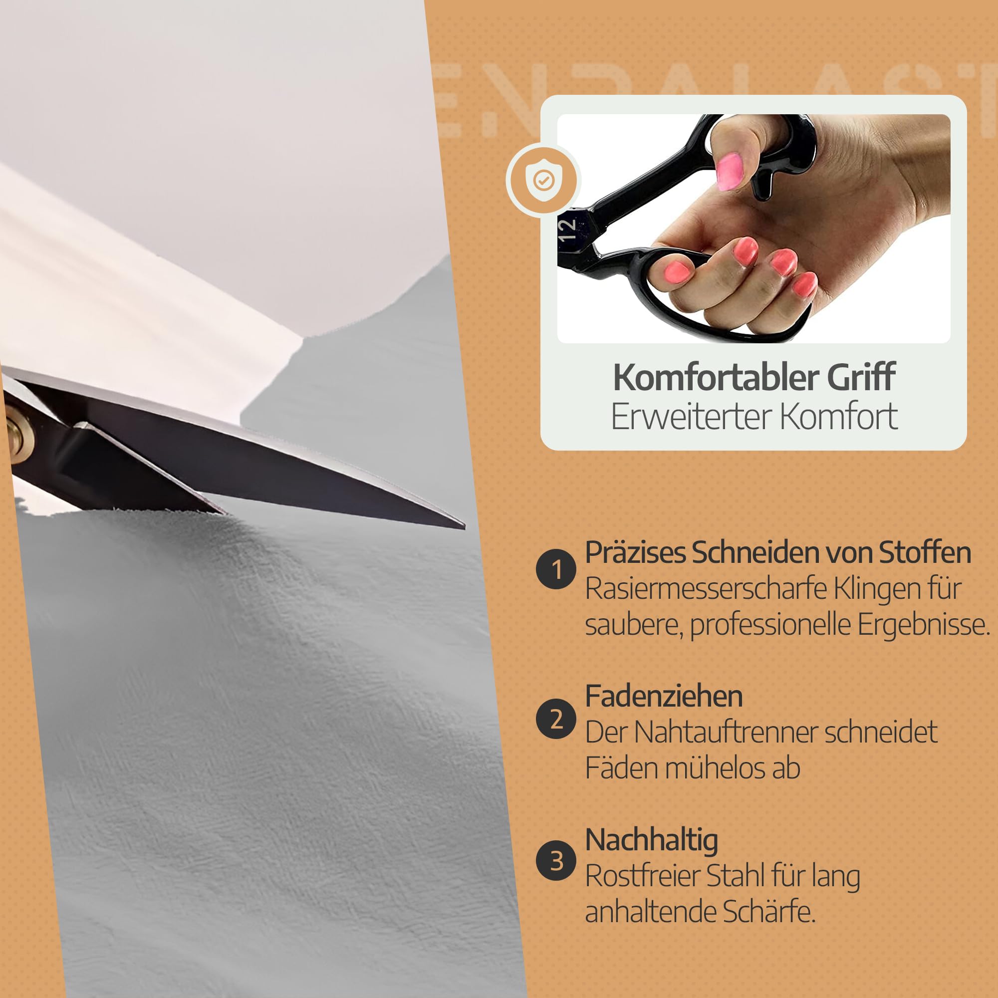 Schneiderschere 30,5cm EXTRA GROSS/400g – Profi Stoffschere für Leder & dicke Stoffe(KEINE Bastelschere) – für große Hände & Kraftschnitte – Edelstahl, extra scharf – mit Fadenschneider & Geschenkbox