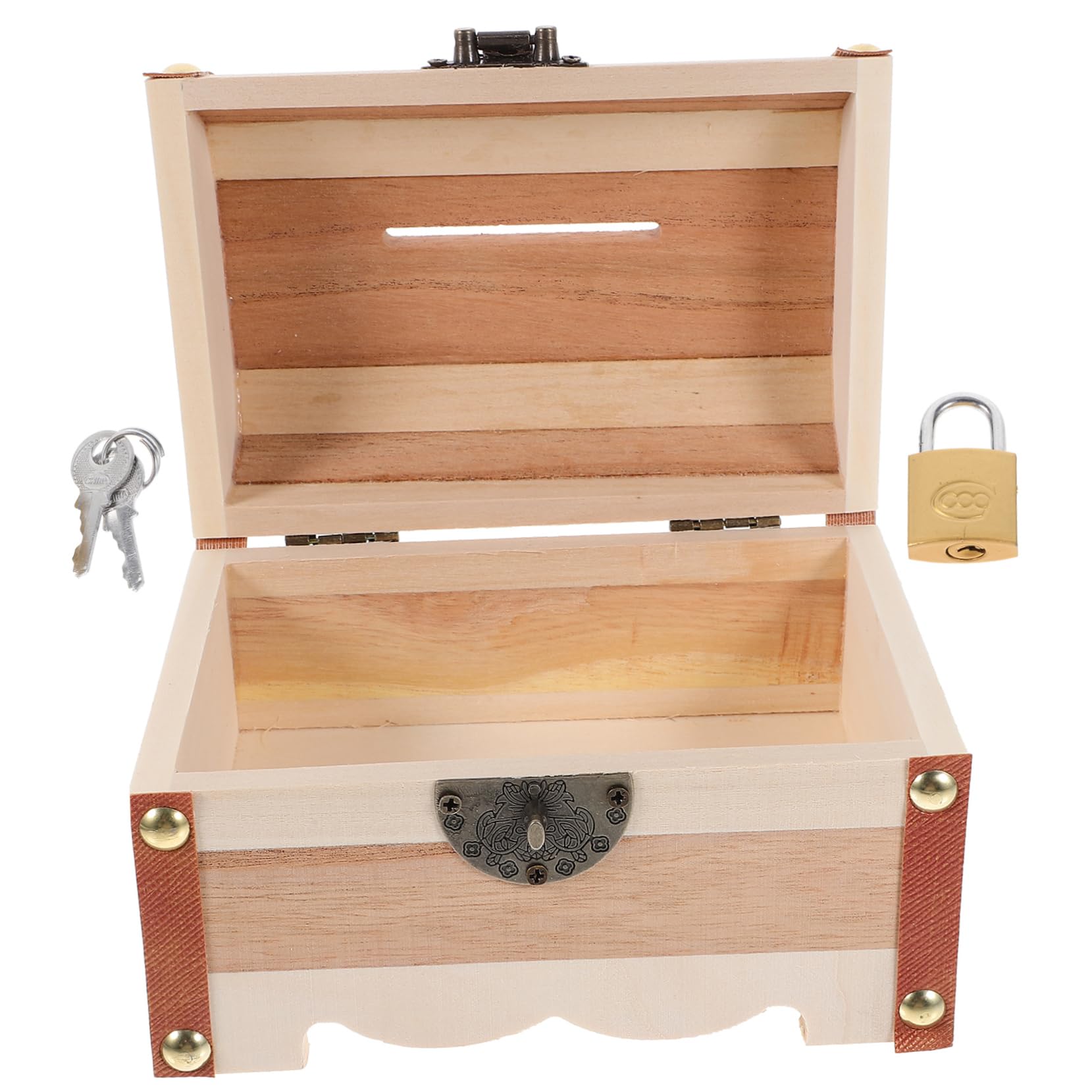 VICASKY 3pezzi Banca Per Monete Legno Decorativa Con Serratura Salvadanaio Multifunzionale Per Risparmio e Decorazione Per Stanza Ufficio e Studio Design Classico Legno Naturale