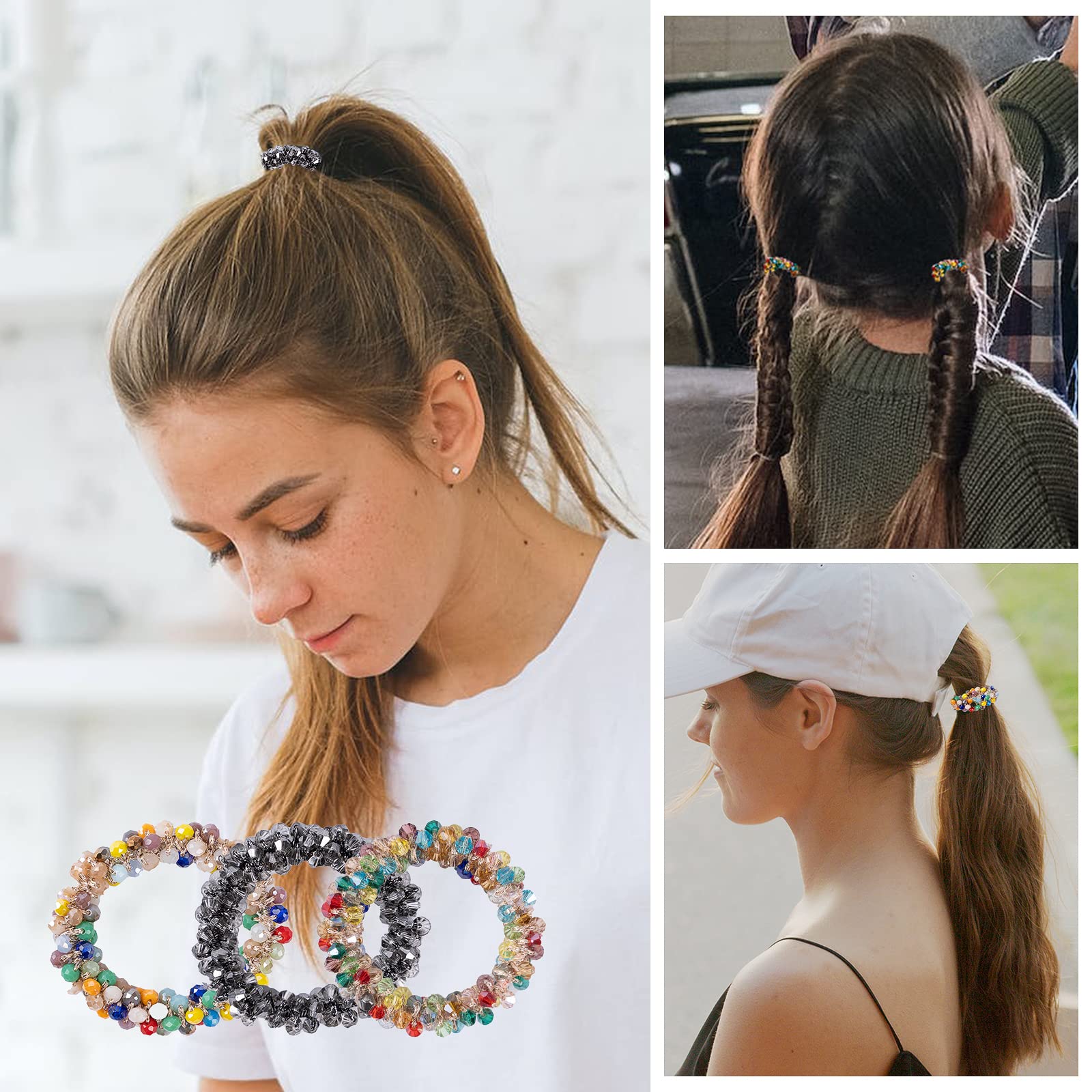 10 coleteros de cristal para el cabello, coleteros de cristal, accesorios para el cabello para mujer, soporte para cola de caballo con cuentas