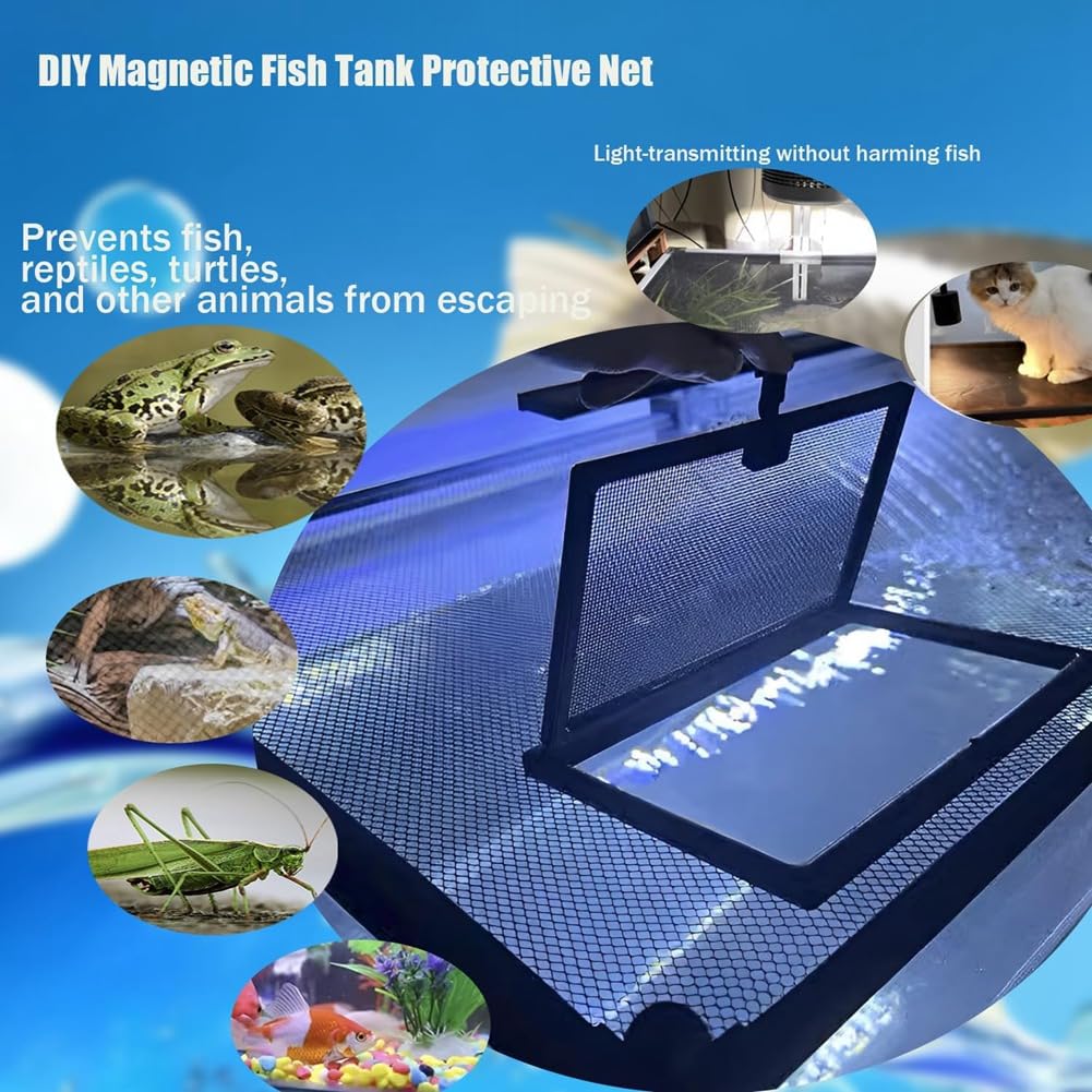 Couvercle magnétique pour aquarium à monter soi-même, couvercle anti-saut en maille pour protéger les poissons qui sautent hors du bronzage