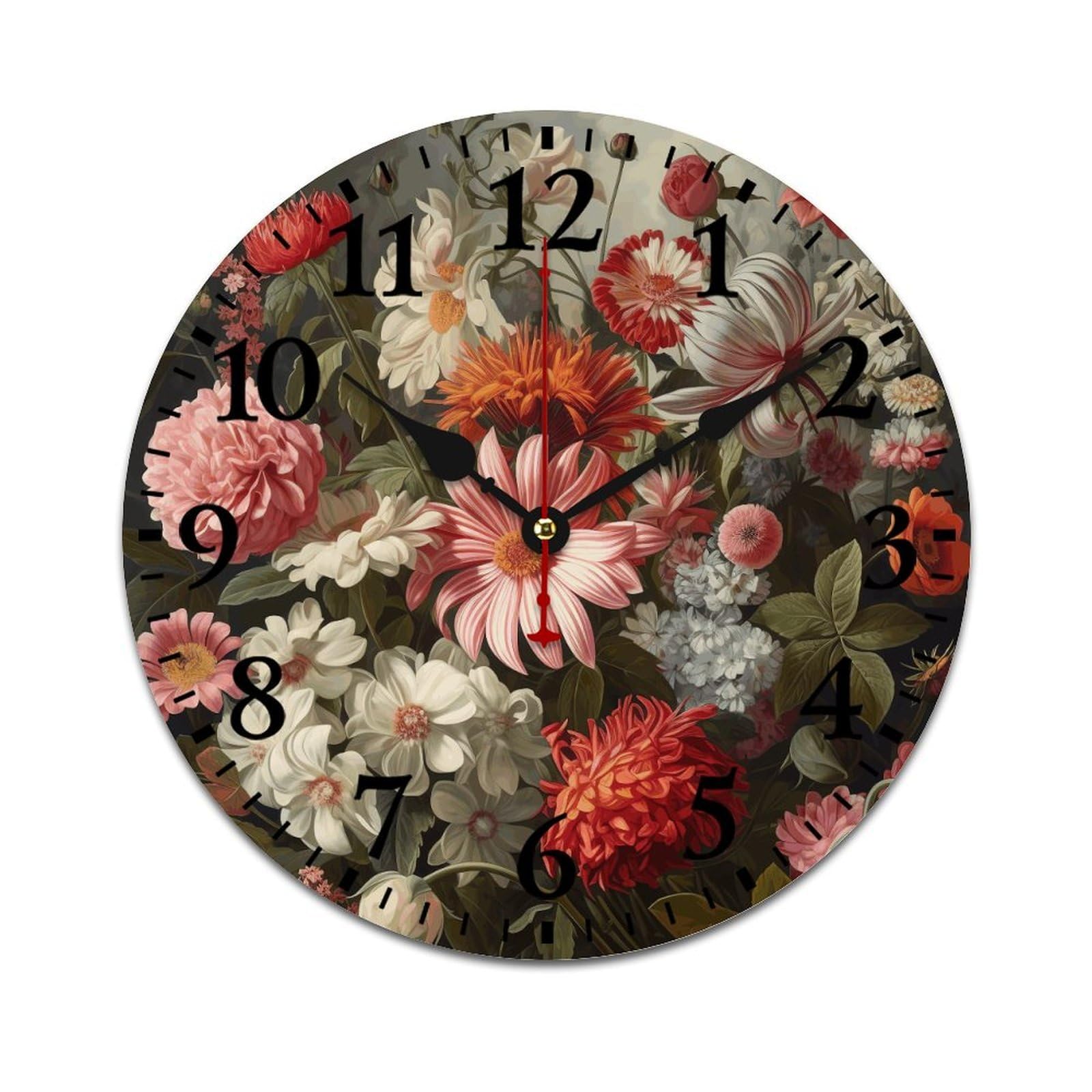 NTVOWPZO 10 Inch Wall Clock Wooden Different Flowers Battery Operated Wall Clocks Silent Non-Ticking Square Wall Clock for Living Room Kitchen Home Office Wall Decorative Clocks