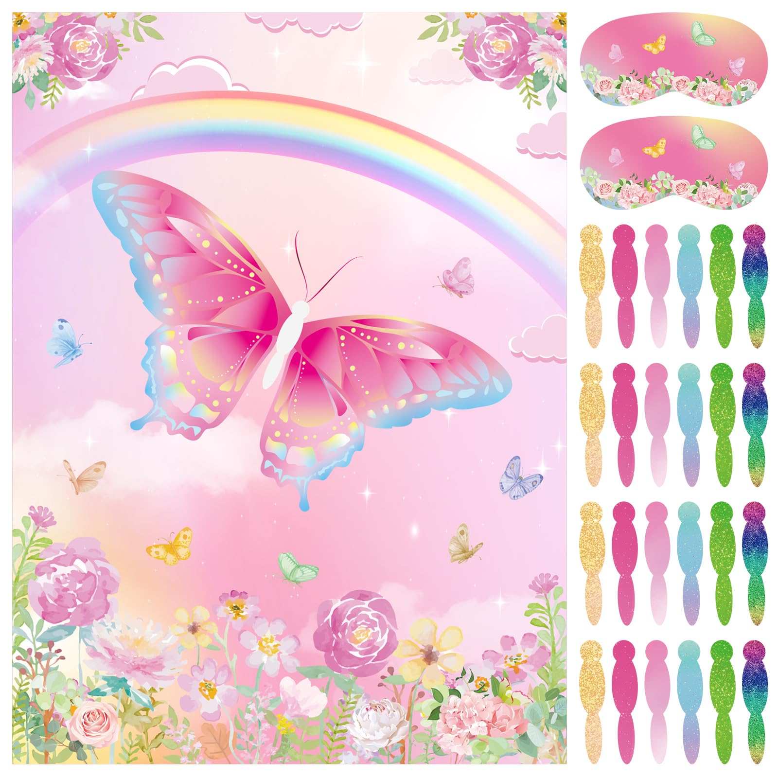 PLULONPLULON Butterfly Party Pin Game for Kids Pin The Tail on The Butterfly Birthday Game Poster for Boys Girls Birthday Party Favors Wall Decorations Classroom Activities