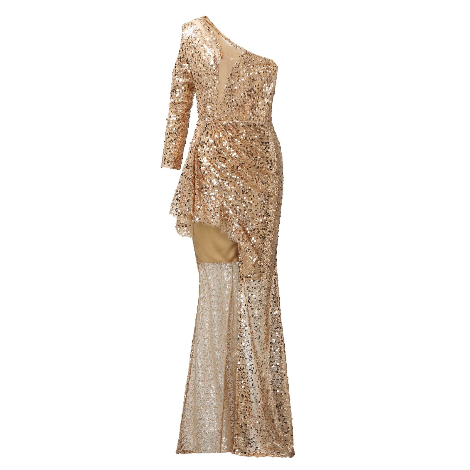 Abito da sera da donna, in oro, con scollo a V, senza maniche, lunghezza al ginocchio, con paillettes, elegante, vintage, per feste, cocktail, da donna, per feste