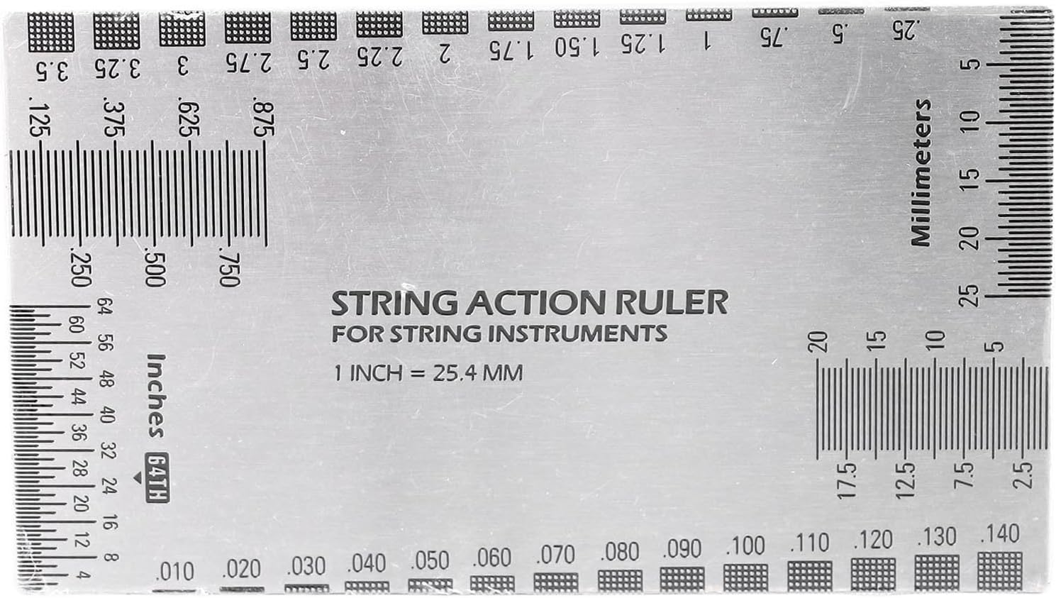 String Action Gauge Liniaal Roestvrijstalen Gitaarhoogtemeter Multifunctionele Gitaaropstellingsmeter voor Verschillende Gitaren