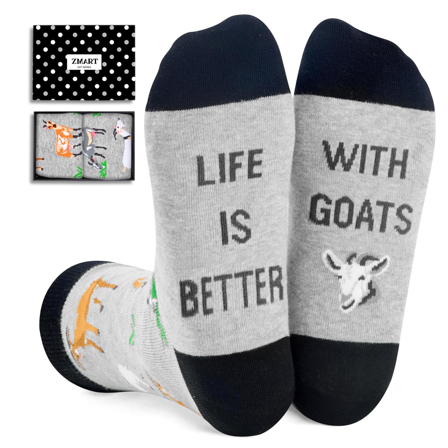 Zmart Unique Animal Gifts - Goat Cow Horse Donkey Socks for Men, Women, Teens