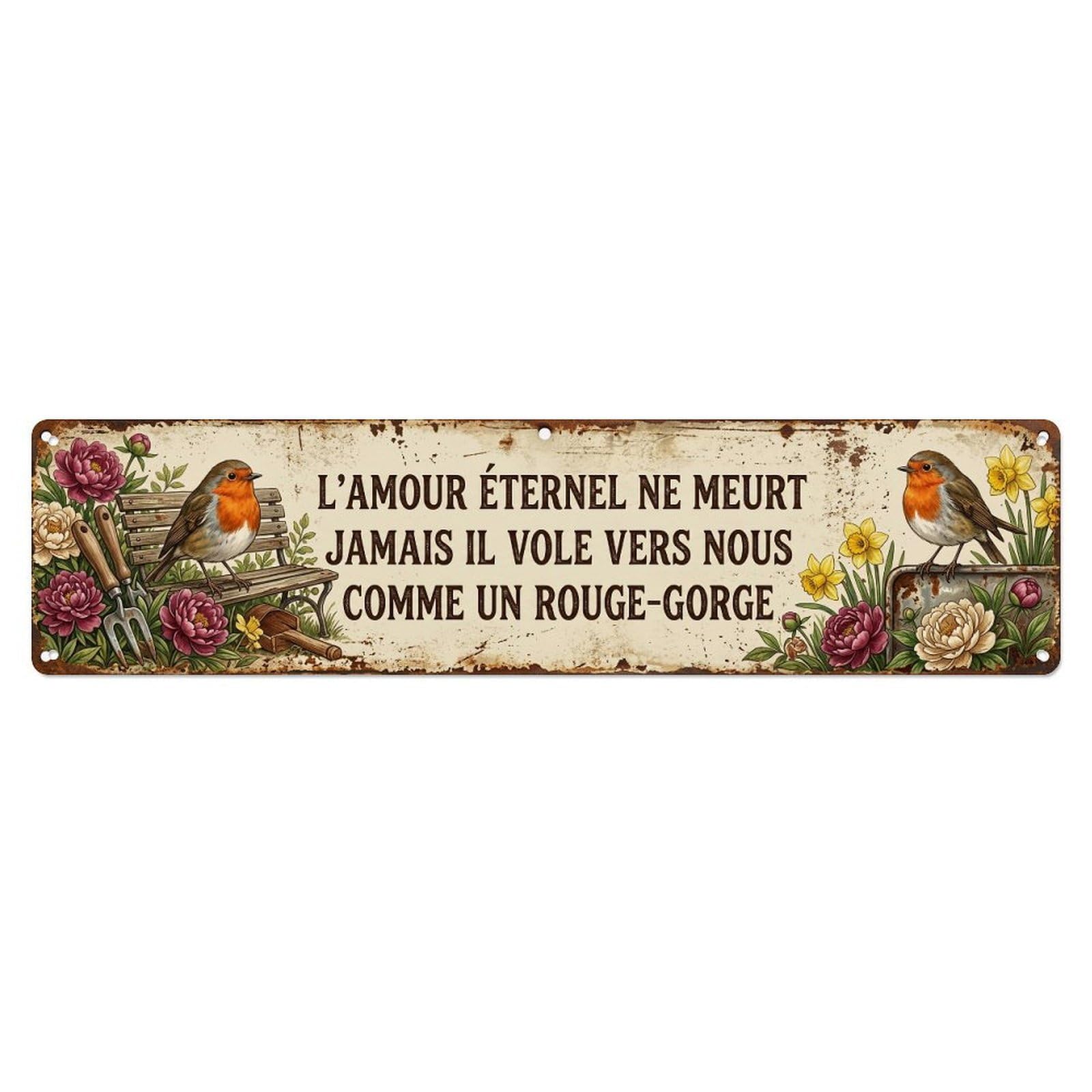 Robin Bird Garden Quote Eternel Metal Tin Skinny Sign Plaque Wall Decor for Cafe, Club Bar, Office, Home Garden Metal Poster 4x16Inch
