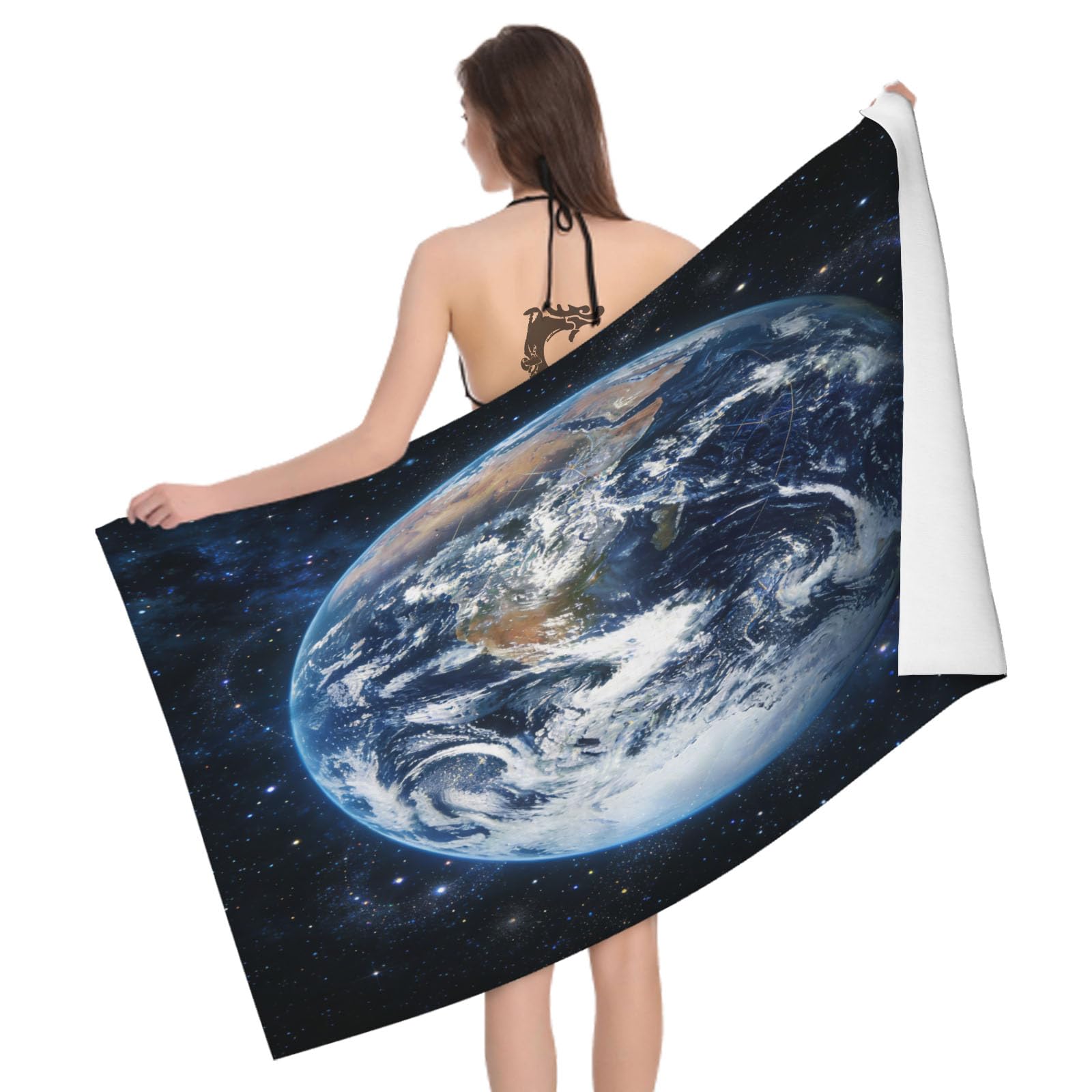 Leichong 3D Earth Beach Towel Large Microfiber Soft Quick Dry for Adults, Blue Planet Bath Towel Lightweight Soft Absorbent for Travel Swimming Pool Sports, 180 x 90 cm