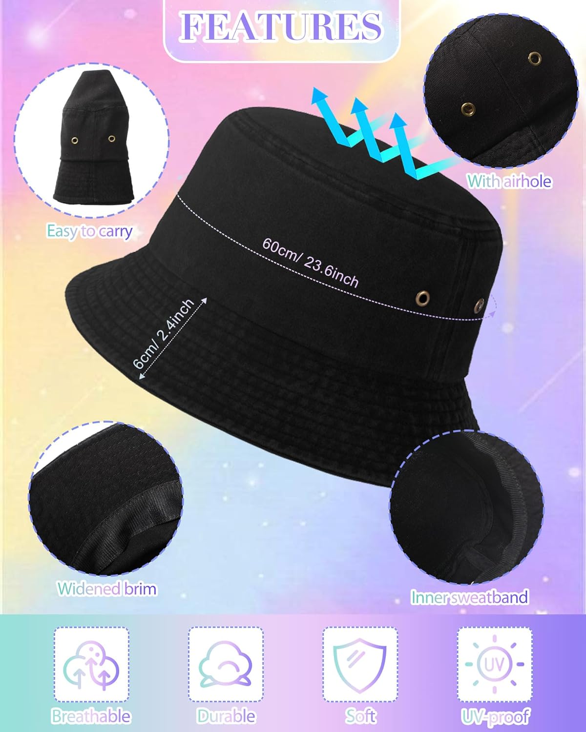 Ramede 18 Pcs Sun Bucket Hat for Men Women Bulk Summer UPF 50+ Safari Hat Foldable UV Protection Fishing Beach Cotton Outdoor