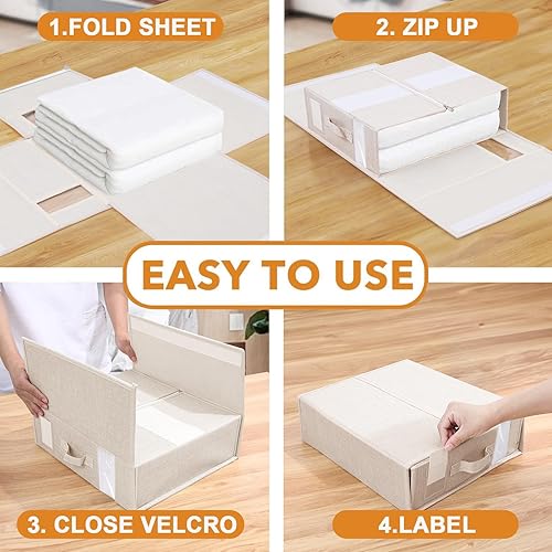 Miniatura 2 de Paquete de 2 organizadores de sábanas y almacenamiento organizador de sábanas y mantas organizador plegable de sábanas de cama con ventanas XL