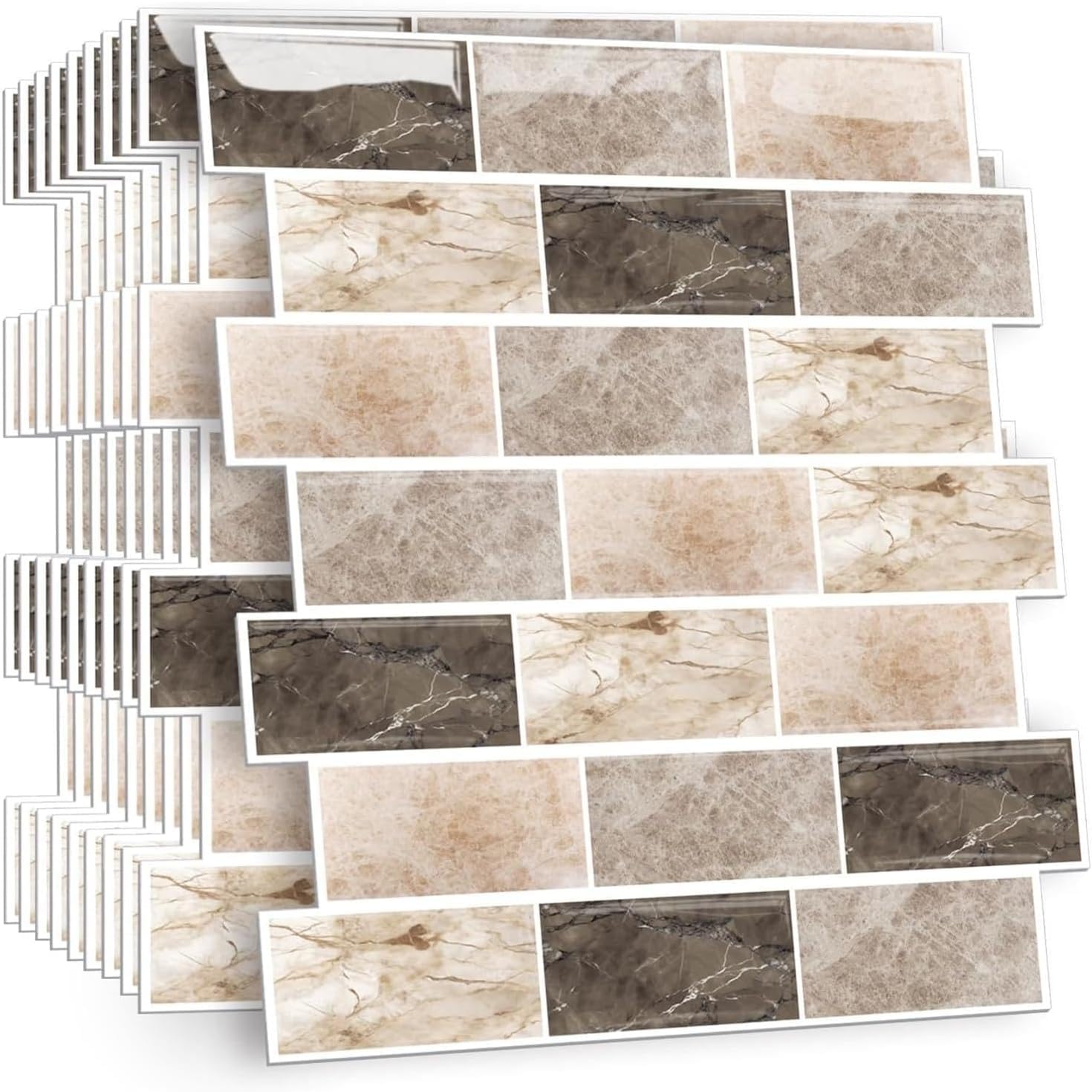 HPNIUB 2D 10 Sheets Self Adhesive Wall Tiles,Stick On Wall Tiles Kitchen Splashbacks for Walls,Tile Stickers