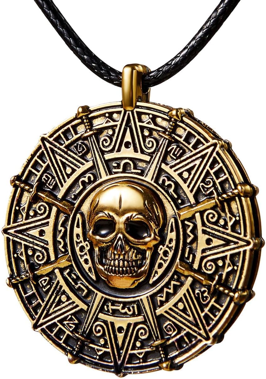 Spooktacular Creations Halloween Pirate Coin Necklace Pirate Skull Necklace Accessories for Men Women Kids Halloween Cosplay, Pirates Costume, Halloween Dress Up Party Favors