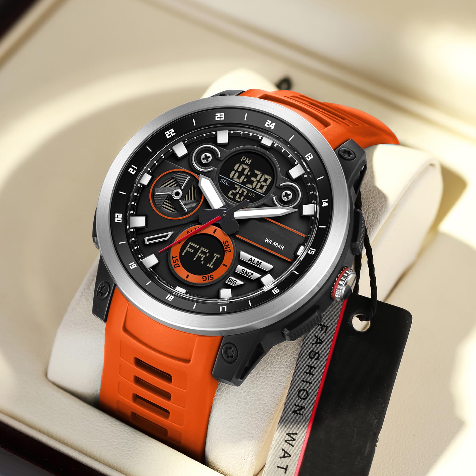 findtime Reloj digital para hombre, resistente al agua, con hora mundial, temporizador de doble hora, alarma, cronómetro, analógico, digital, para exteriores para niños y adolescentes