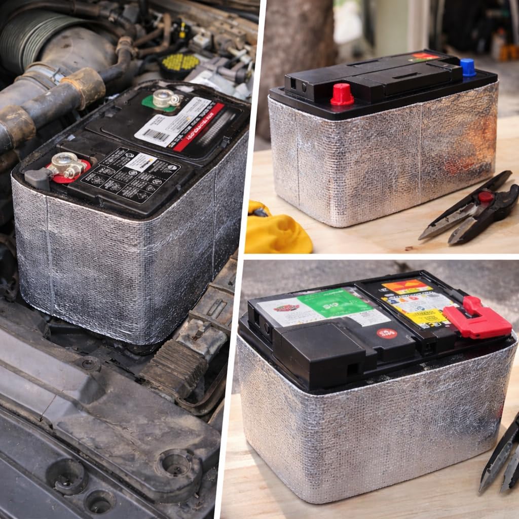 82.6 x 7 Inches Car Battery Insulation Kit,Universal Battery Blanket for Cold Weather Protector,Car Battery Insulation Cover for Vehicle Truck RV Batteries