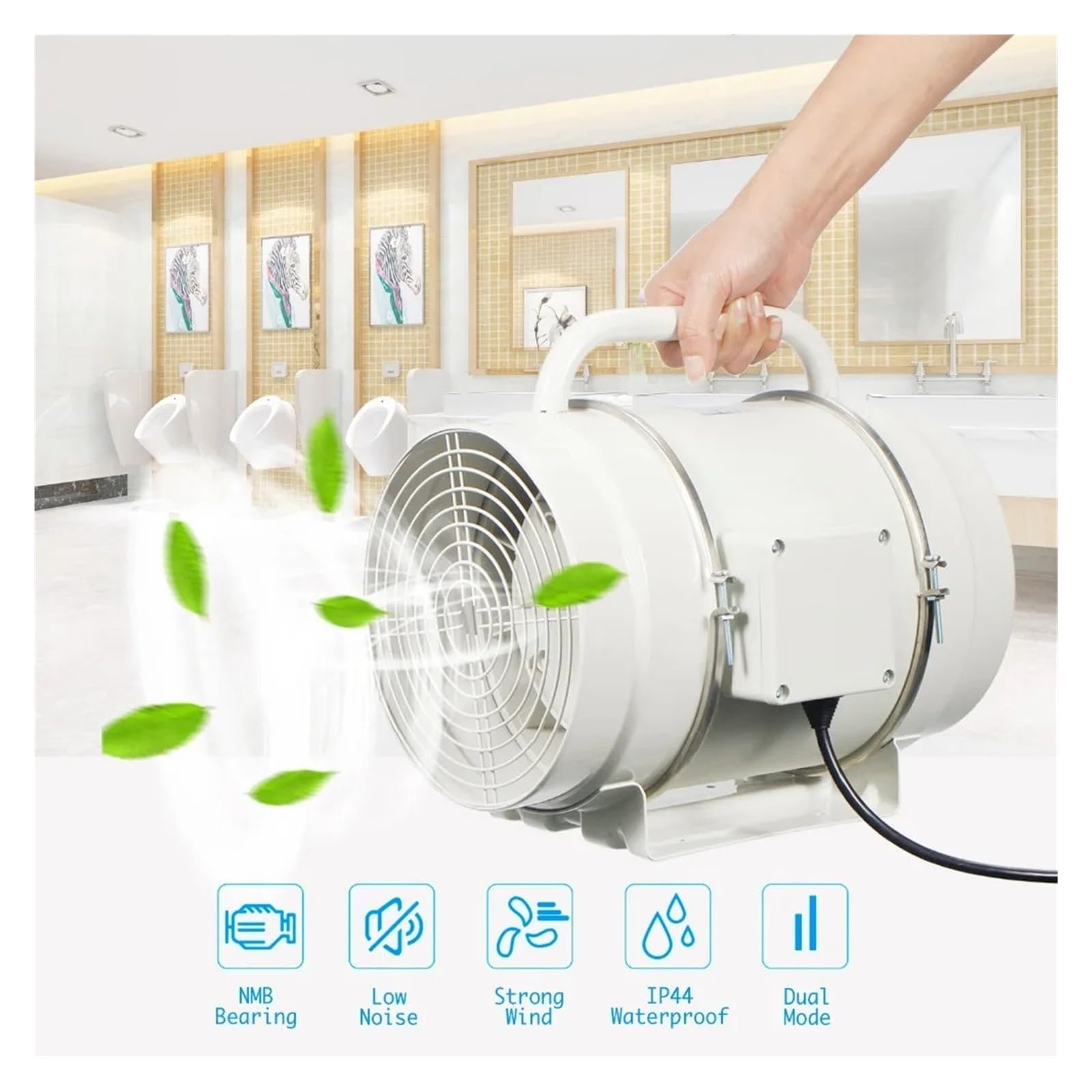Ventilador de Extracción, Ventilador De Conducto En Línea De 8 Pulgadas Y 200mm, Extractor De Flujo Mixto Portátil Con Mango, Extractor De Aire, Ventilador De Escape para baño, baño, cocina, invernade