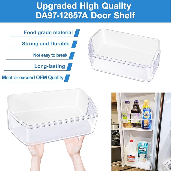 UPGRADED DA97-12657A Refrigerator Door Shelf (LEFT) for Samsung Refrigerator Door Shelf Replacement Fridge Shelf Replacement Parts RF260BEAESR, RF261BEAESR, RF262BEAESR, PS4176661,AP5621270 Door Bin