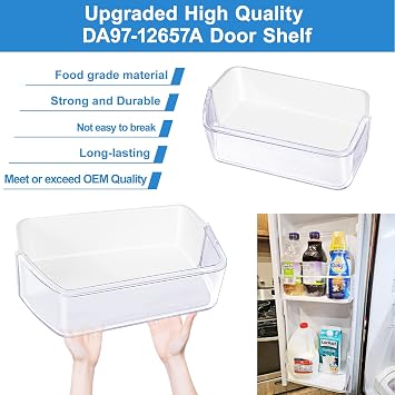 UPGRADED DA97-12657A Refrigerator Door Shelf (LEFT) for Samsung Refrigerator Door Shelf Replacement Fridge Shelf Replacement Parts RF260BEAESR, RF261BEAESR, RF262BEAESR, PS4176661,AP5621270 Door Bin