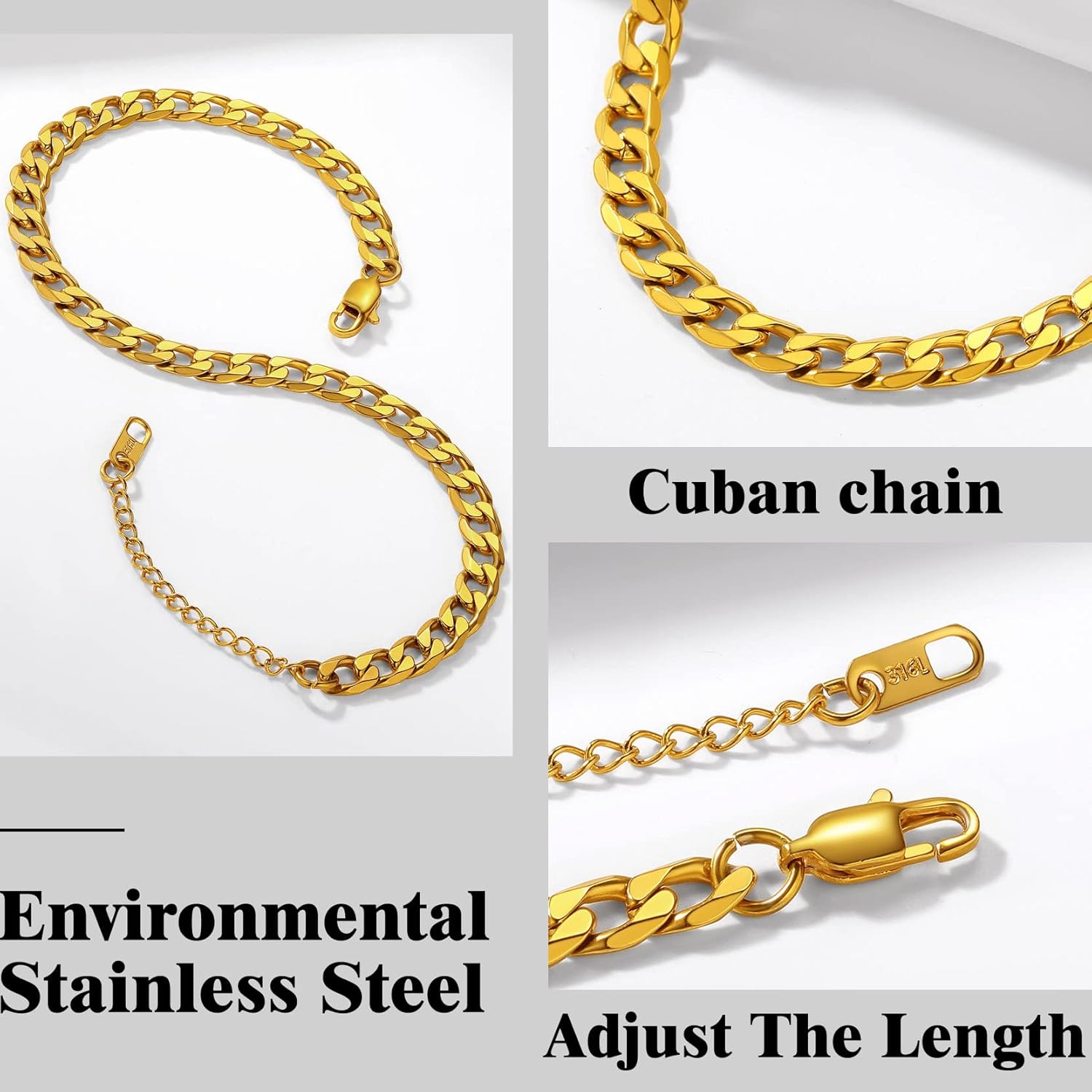 Richsteel Anklets for Women Cuban/Figaro/Spiga Wheat Chain Stainless Steel/18K Gold Plated Ankle Bracelet Beach Waterproof Foot Jewelry - Image 6