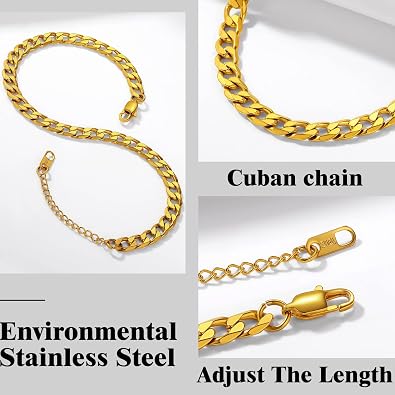 Richsteel Anklets for Women Cuban/Figaro/Spiga Wheat Chain Stainless Steel/18K Gold Plated Ankle Bracelet Beach Waterproof Foot Jewelry