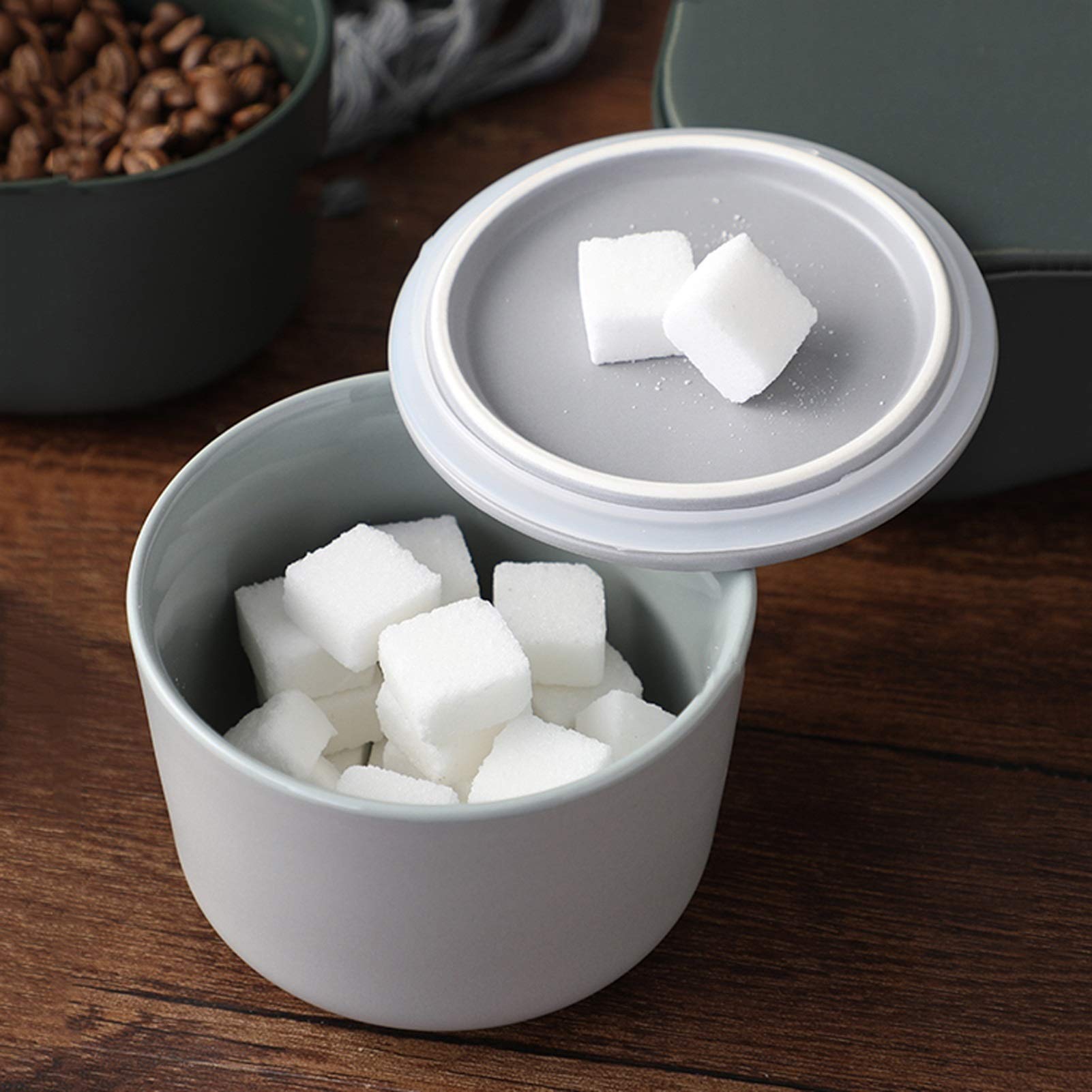 Cukiernica Zamknięta Cukiernica Zbiornik na ziarna kawy Ceramiczny zbiornik do przechowywania kawy Cukiernica w kostkach Pojemnik na przyprawy kuchenne Cukiernice Słoik na cukierki(Green-Medium)