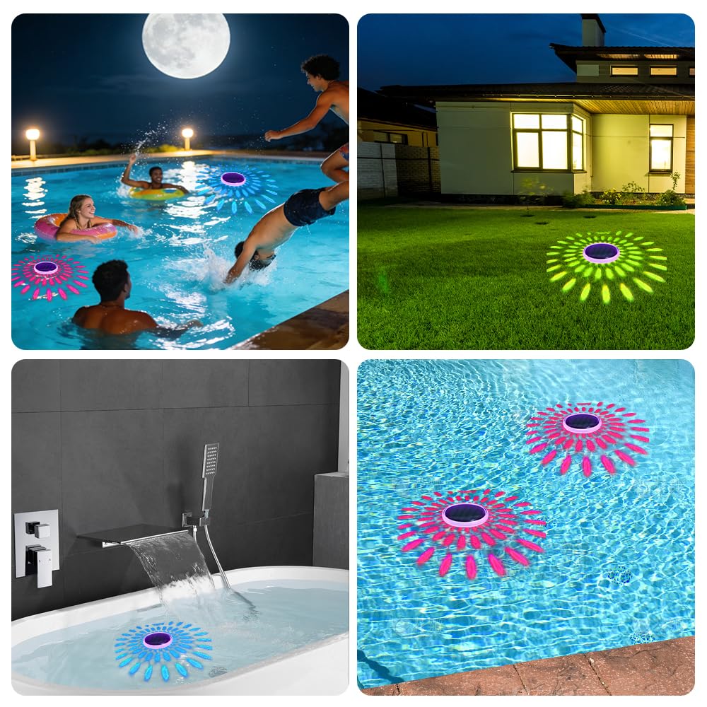 2 Stück Poolbeleuchtung Unterwasser Solar, IP67 Wasserdicht Teichbeleuchtung Solar Pool Licht mit Fernbedienung, 12 Farbmodi, Timer für Whirlpool, Schwimmbad, Badewanne Deko