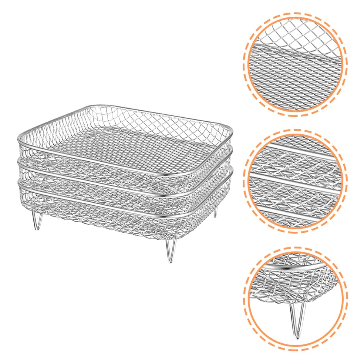 minkissy Rejillas Apilables para Freidora de Aire de Acero Inoxidable, 3 Niveles Cuadrados, Estantería para Cocinar al Vapor y Deshidratador, Accesorios para Freidoras y Utensilios