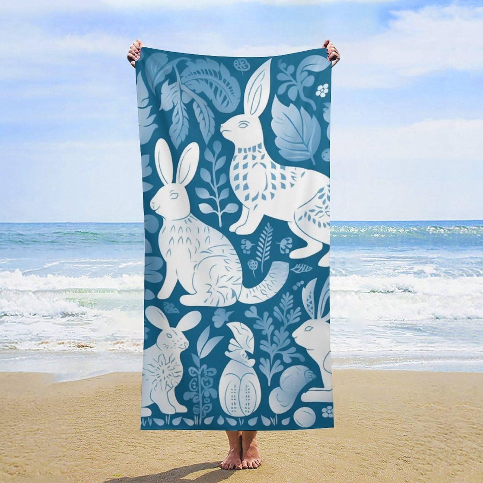 NTVOWPZO Rabbit Silhouette Beach Towel Oversized Microfiber Bath Towels Lightweight Sand Proof Beach Towels Absorbent Pool Towels for Swimming Yoga Bathroom Towel 31.5" X 63"