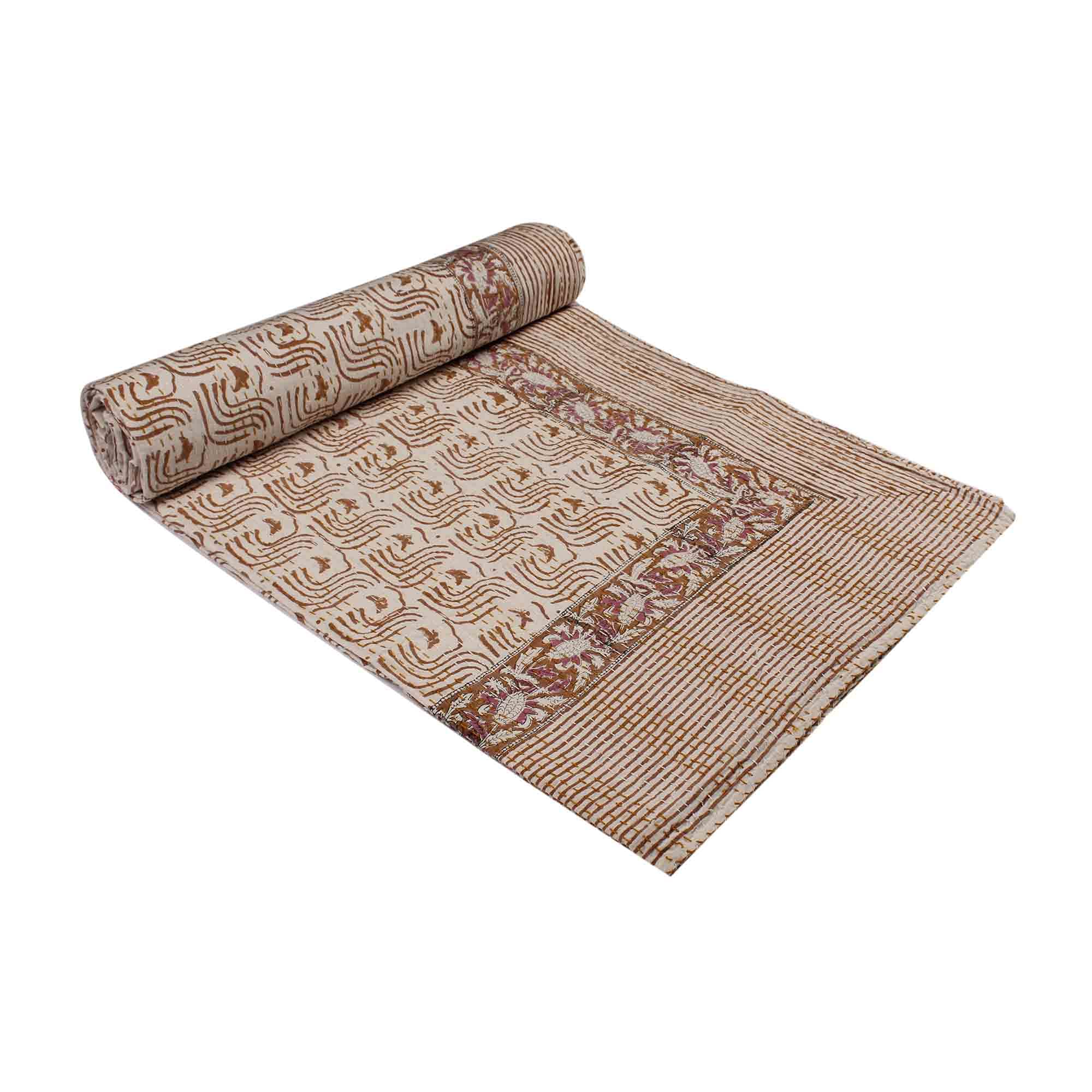 Couvre-lit boheme Gudari en coton fait main avec motif imprime multicolore unique