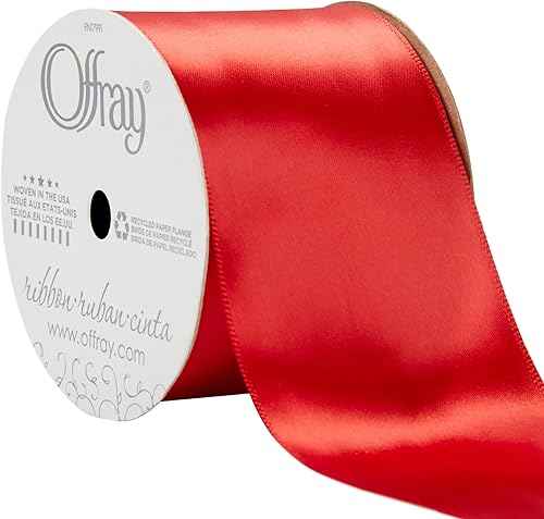 Offray 149049 Cinta de satén de una sola cara de 2.5 pulgadas de ancho, carrete de 21 pies, rojo