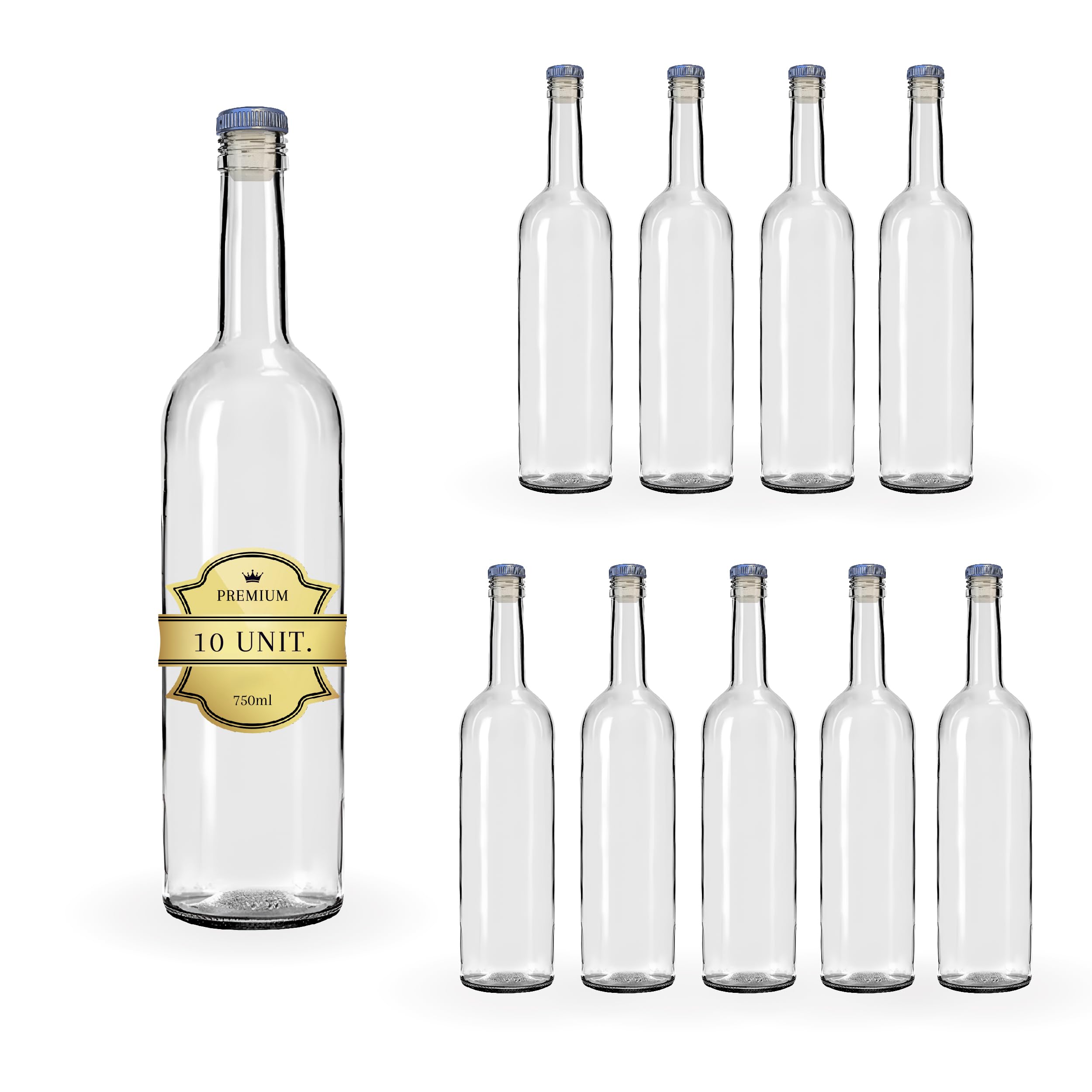 Espirito Rebelde - 10 botellas de vino de cristal de 750 ml con tapón encapsulado plateado, ideales para alcohol y otras bebidas, recuerdos y cócteles