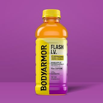 BODYARMOR Flash IV Caffeine + Zero Sugar Drink, Pineapple, 20 Oz (12 Pk)