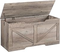 HOOBRO 39.4" Greige Storage Bench, Retro Wooden Toy Chest with Safety Hinge, U-Shaped Pull, 220lb Capacity, Easy Assembly - BG771CW01