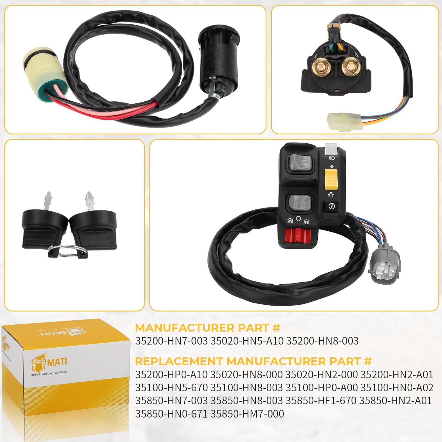 M MATI Handlebar Key Starter Relay Switch Kit for Honda Rancher 350 ES 2000-2005 Rancher 400 2004-2007 Rubicon 500 Foreman 500 ES 2001-2006 Rincon 650 680 2003-2007 Electric Shift 35200-HN7-003