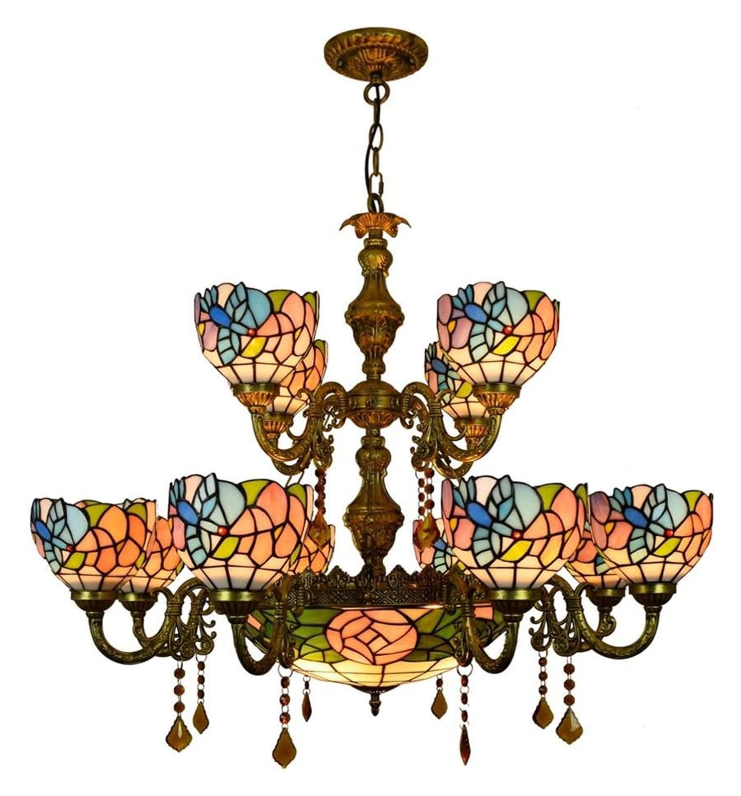 HPTHLY Ceiling Lamp Ceiling Pendant Light Fixture 12 Heads Chandelier Tiffany Large Chandelier Blue Hummingbird Colorful Style Glass Crystal Large Pendant Lamp Chandel
