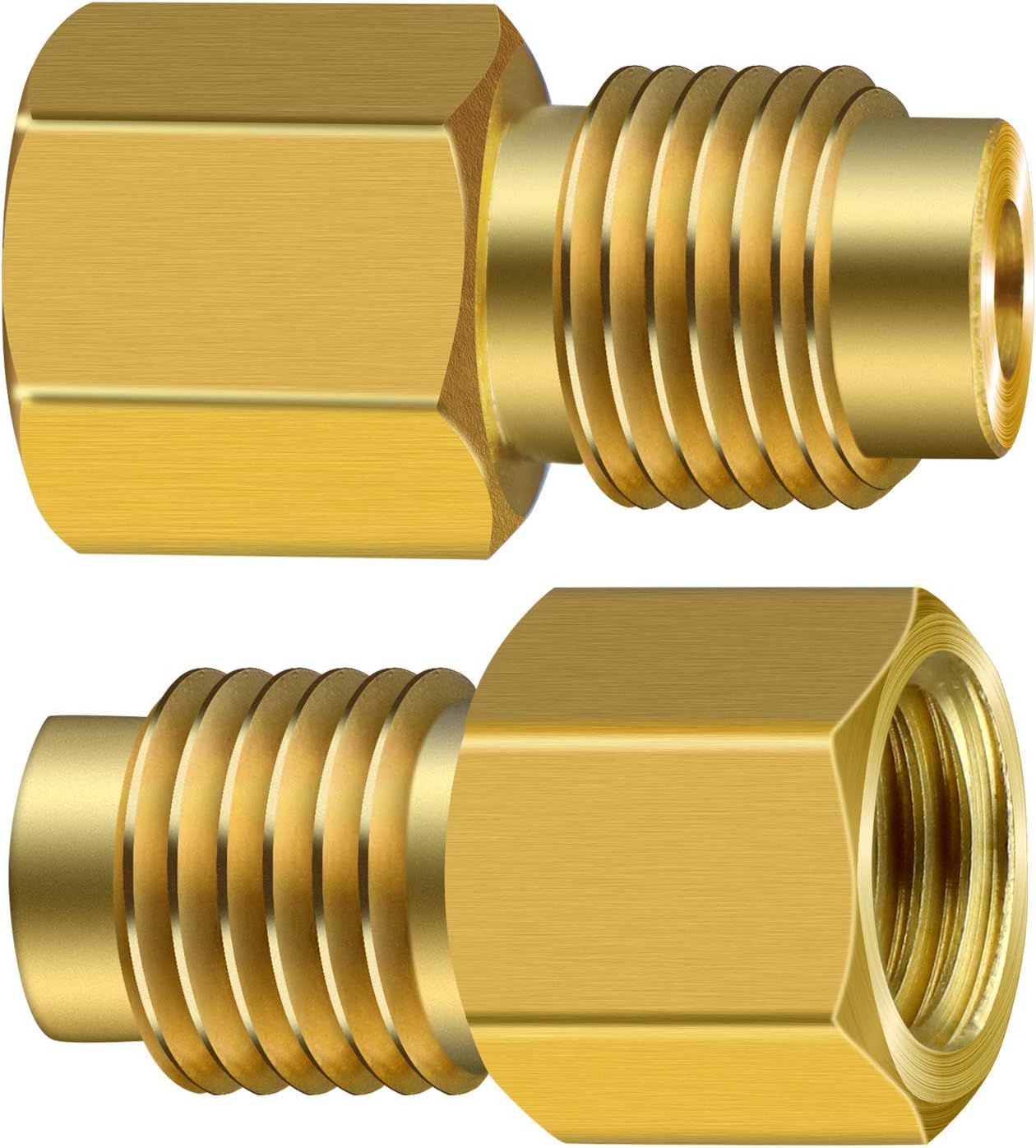 6 Pieces 6015 R134A Brass Refrigerant Tank Adapter to R12 Fitting Adapter 1/2 Female to 1/4 Male Flare Adaptor Valve Core and 6014 Vacuum Pump 1/4 Inch Flare Female to 1/2 Inch Male