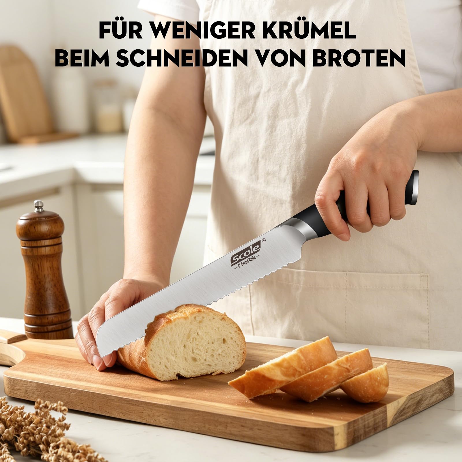SCOLE® Messerset, Rasierscharf Küchenmesser Set 7-teilig mit Wetzstab, Messer Set, Profi Kochmesser Set Geschenkbox