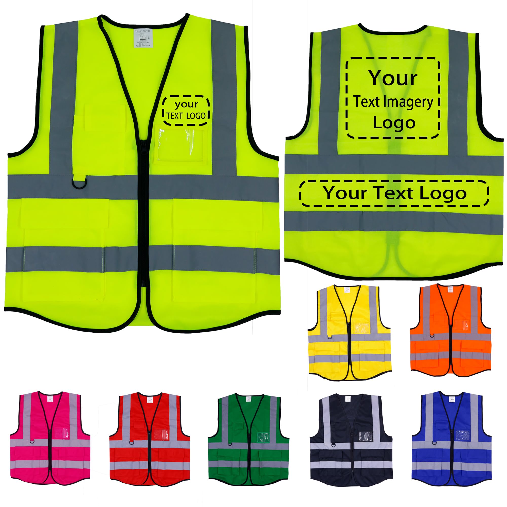 Custom Safety Vest for Men with Pockets Construction Vest High Visibility Reflective Vest Fluorescent Green Safety Vests