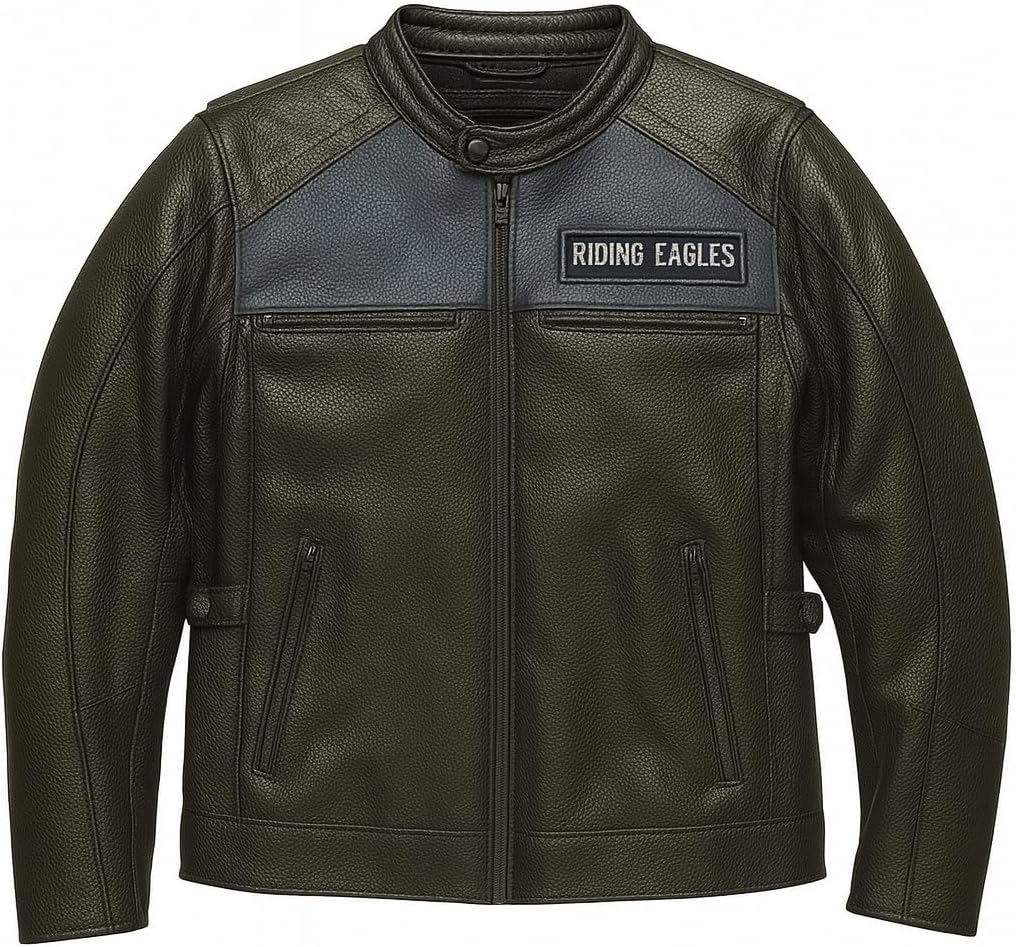 Men's Legendary Coloblocked Black Motorcycle Real Cowhide Leather Jacket with Dual Vents