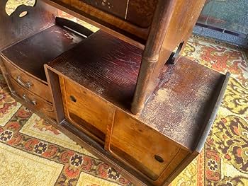 茶箪笥 化粧棚 昭和レトロ 違い棚 小ぶり 古家具 時代家具 アンティーク家具 Amazon.co.jp: 茶箪笥 違い棚 明治時代 小ぶり 古道具