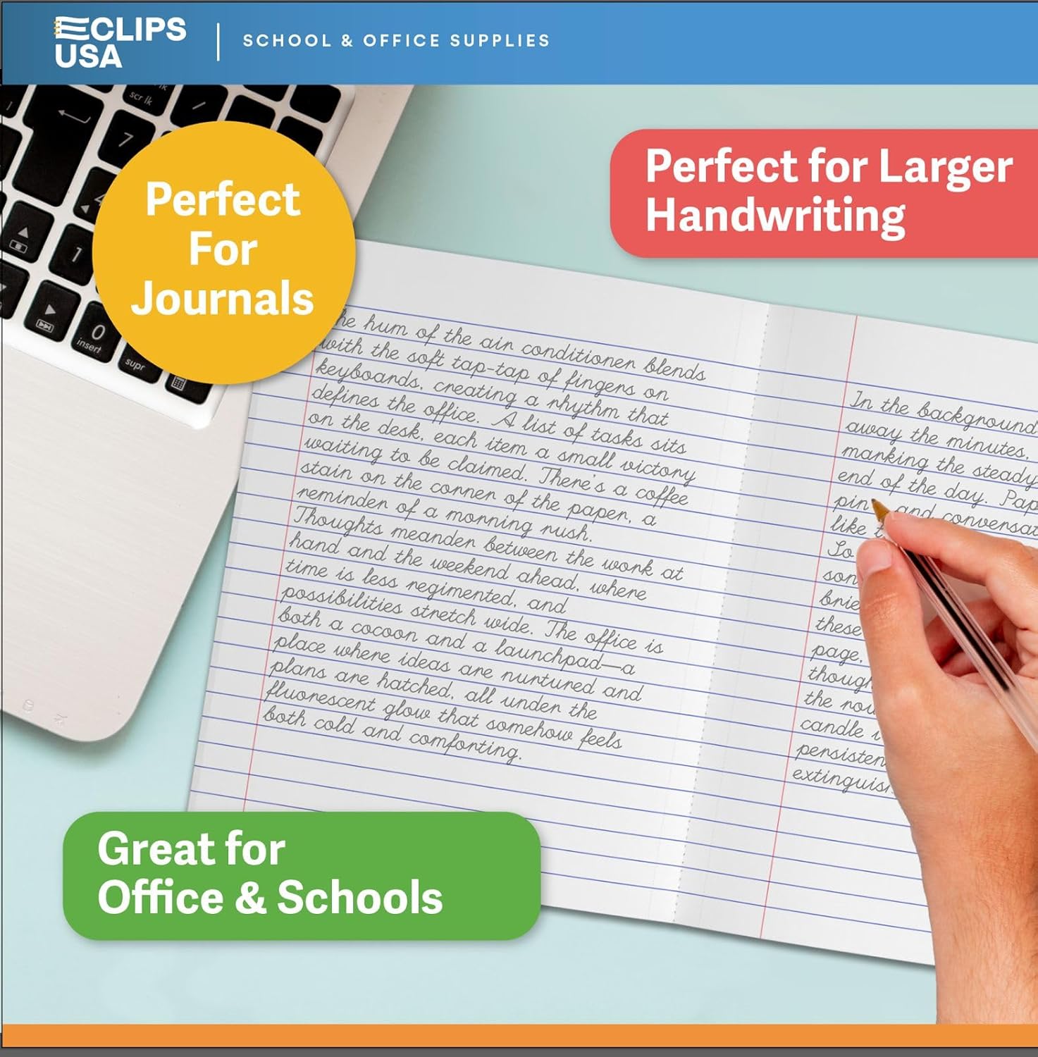 E-CLIPS USA Non Spiral Notebook, 1 Subject, Wide Ruled Notebook, Journal Notebook, Notebooks Bulk, School Supplies, Perforated Edges, 6 Colors, 70 Sheets (48, Wide Ruled)