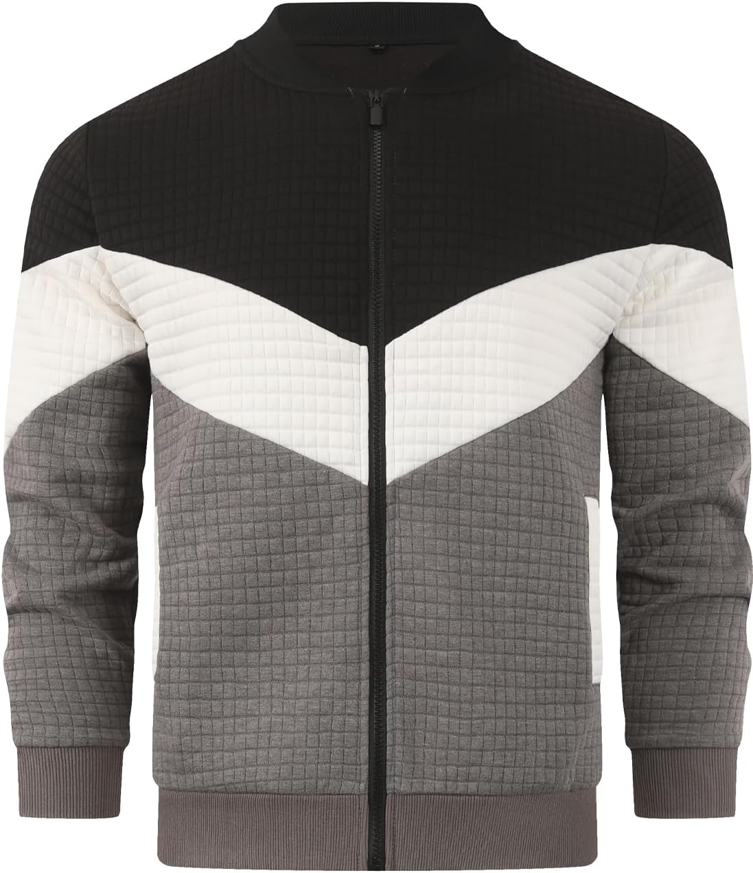 HOOD CREW Men's Zippered Cardigan Jacket Casual Stand Collar Varsity Coat Lightweight Bomber Jackets - Image 4