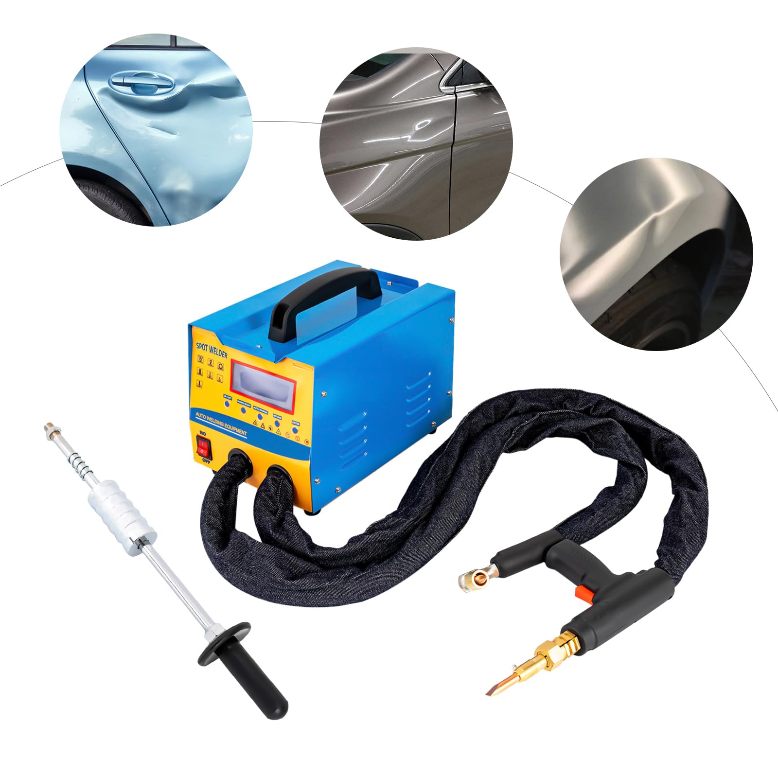 Kit professionale per riparazione ammaccature e rimozione ammaccature senza vernice, 220 V 2000 A, 7 modalità, 9 livelli di potenza, display a LED per riparazione di carrozzeria auto, lavori in