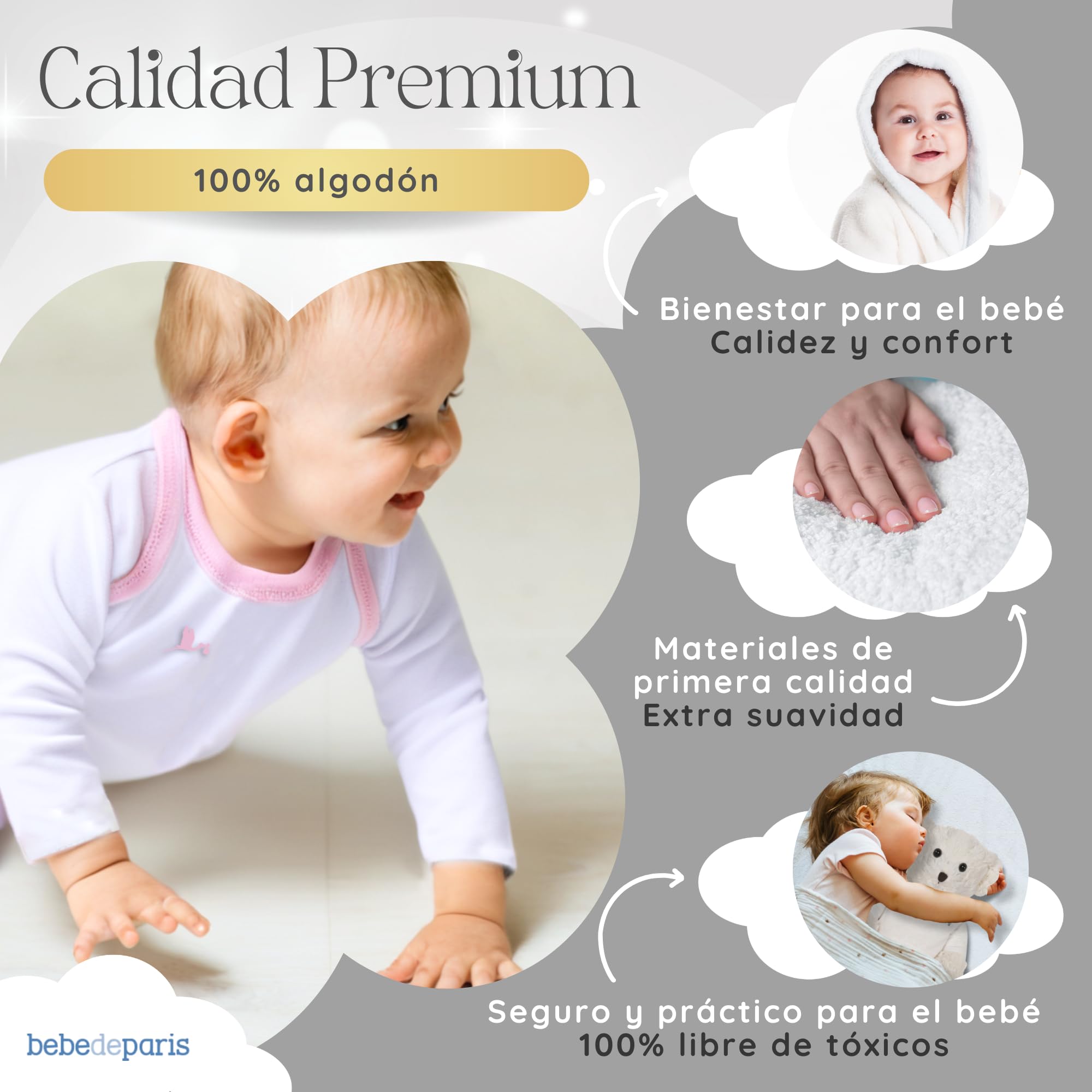 BebeDeParis Canastilla Bebé Recién Nacido Albornoz Bordado talla de 6-12 meses Body Neceser Funda Muselina y Oso de Peluche