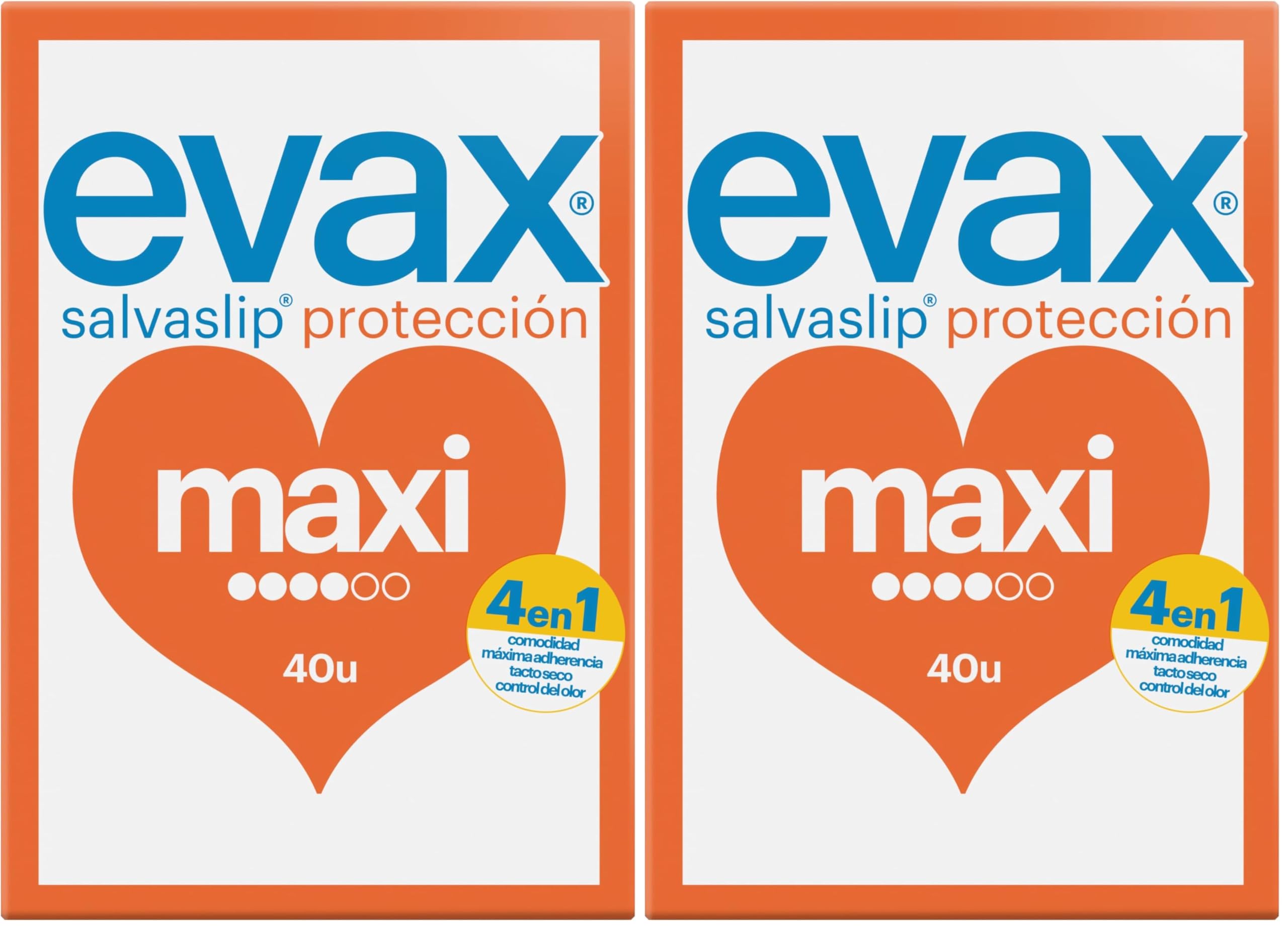 Evax Salvaslip Maxi, 40 Unidades, Siéntete Fresca y Limpia Durante Todo el Día (Paquete de 2) en oferta en Amazon