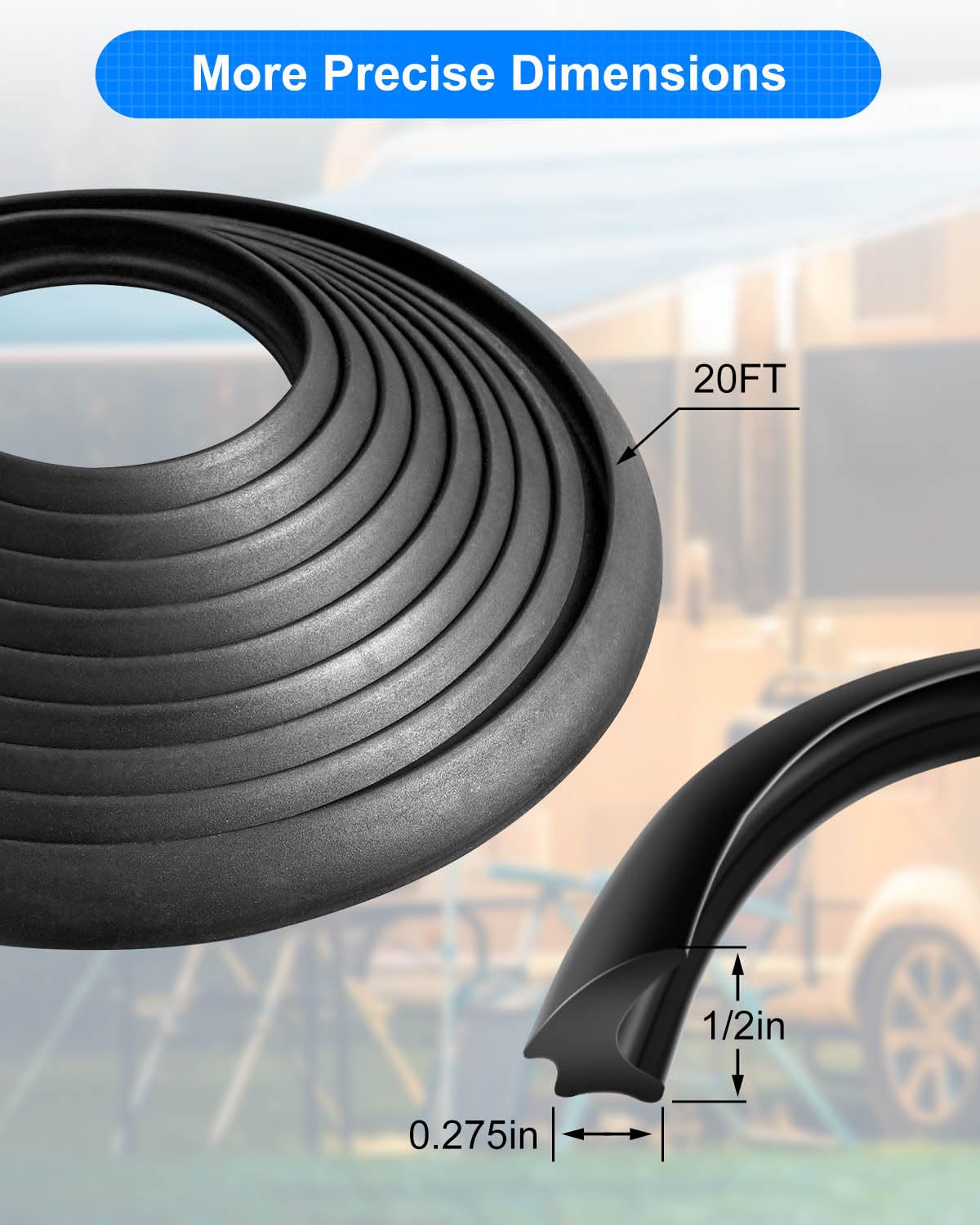RV Window Seal 0.5 X 0.275 Inch Upgrade Weather Stripping Window Seal Rubber Stationary Glass Edge Seal, Car RV Window Seal Trim Locking Gasket Insulation Temperature Noise For Boat Truck Camper, 20FT