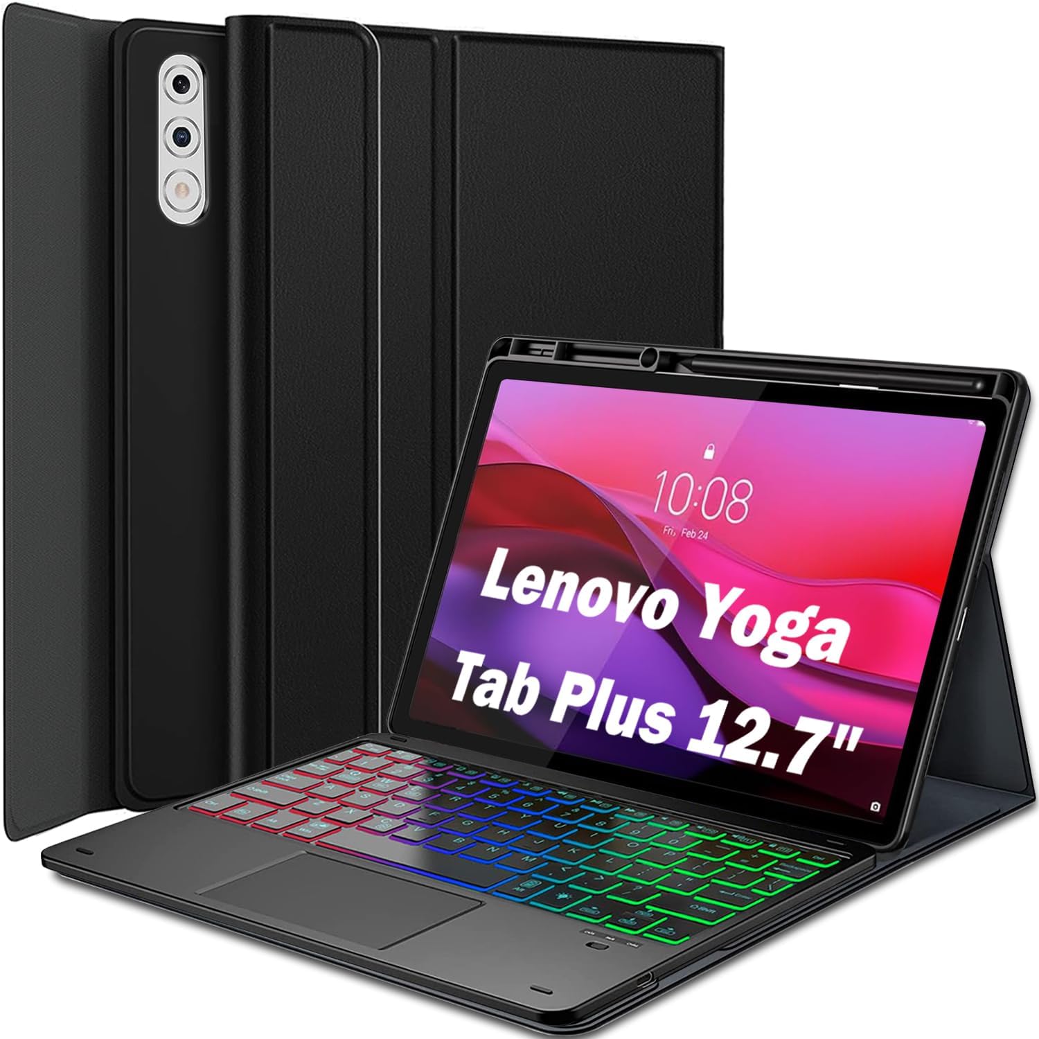 Touchpad Keyboard Case for Lenovo Yoga Tab Plus 12.7 Inch 2025 Tablet, 7 Color Rainbow Backlight Detachable Bluetooth Trackpad Keyboard Folio Smart Cover with Pen Holder Touchpad Keyboard Case for Lenovo Yoga Tab Plus 12.7 Inch 2025 Tablet, 7 Color Rainbow Backlight Detachable Bluetooth Trackpad Keyboard Folio Smart Cover with Pen Holder