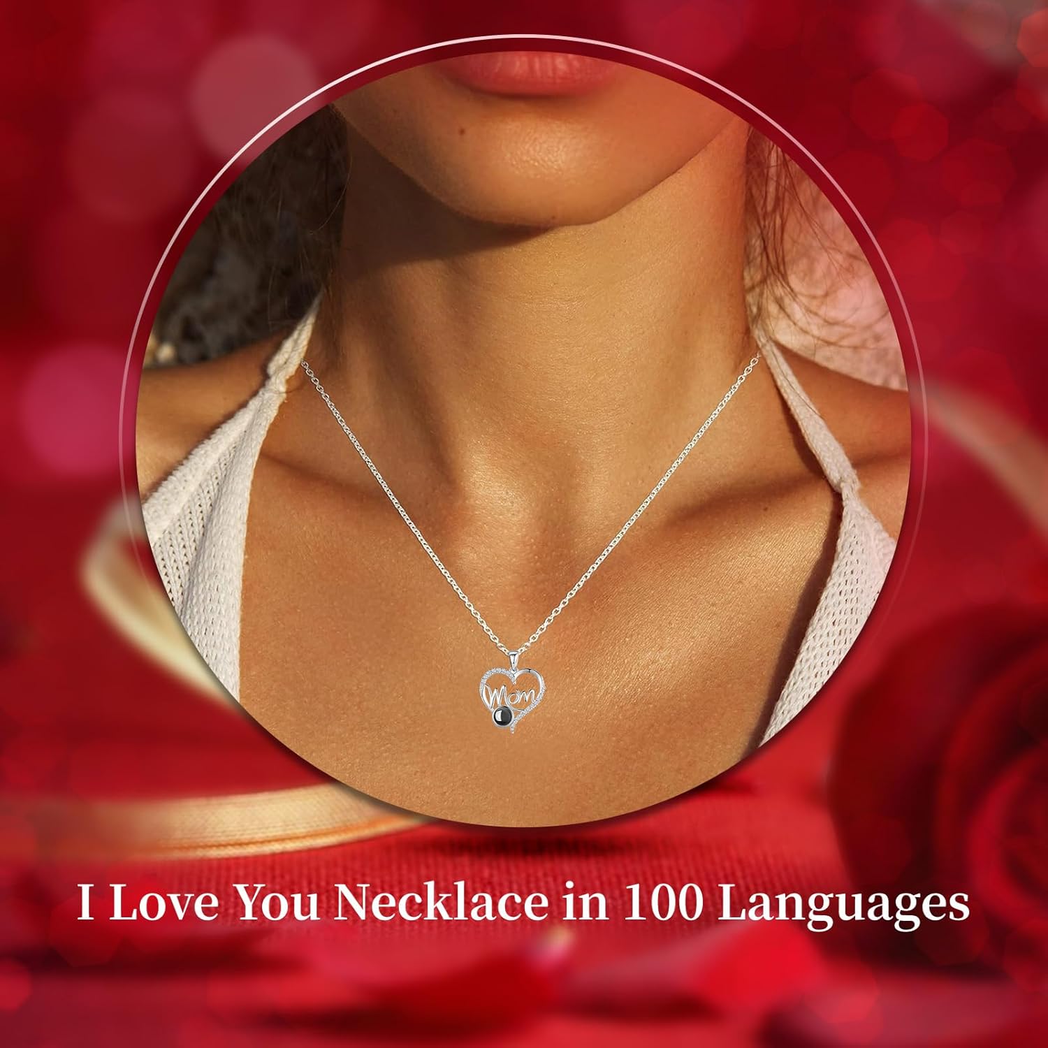 Gifts for Mom from Daughter and Son, Unique Mothers Day Birthday Gift Idea, Preserved Red Real Roses with I Love You in 100 Languages Mom Necklace, Cool Present to Mother Mama -Red - Image 4